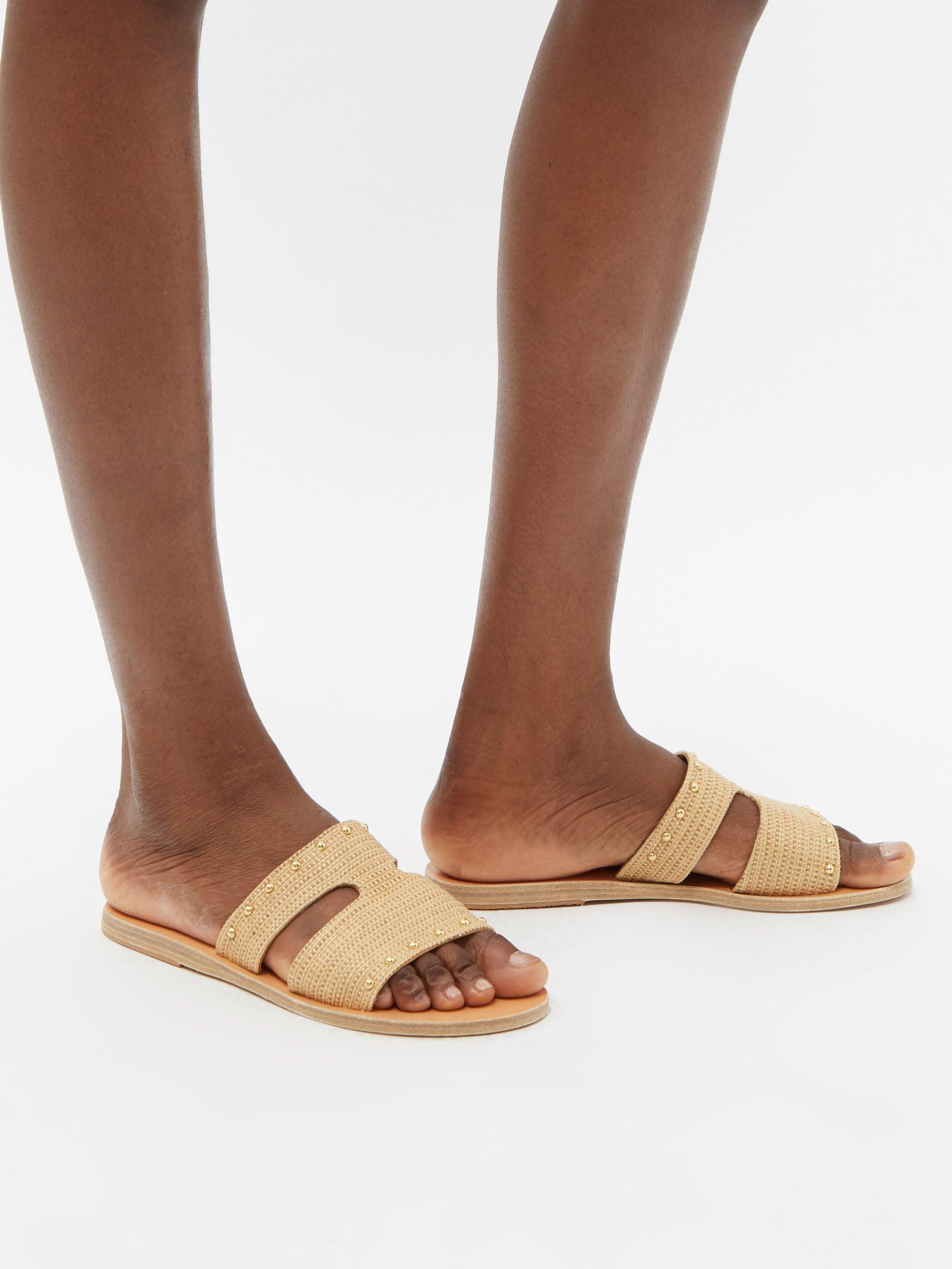 Ancient Greek Sandals Apteros Raffia Slides in Natural | Lyst