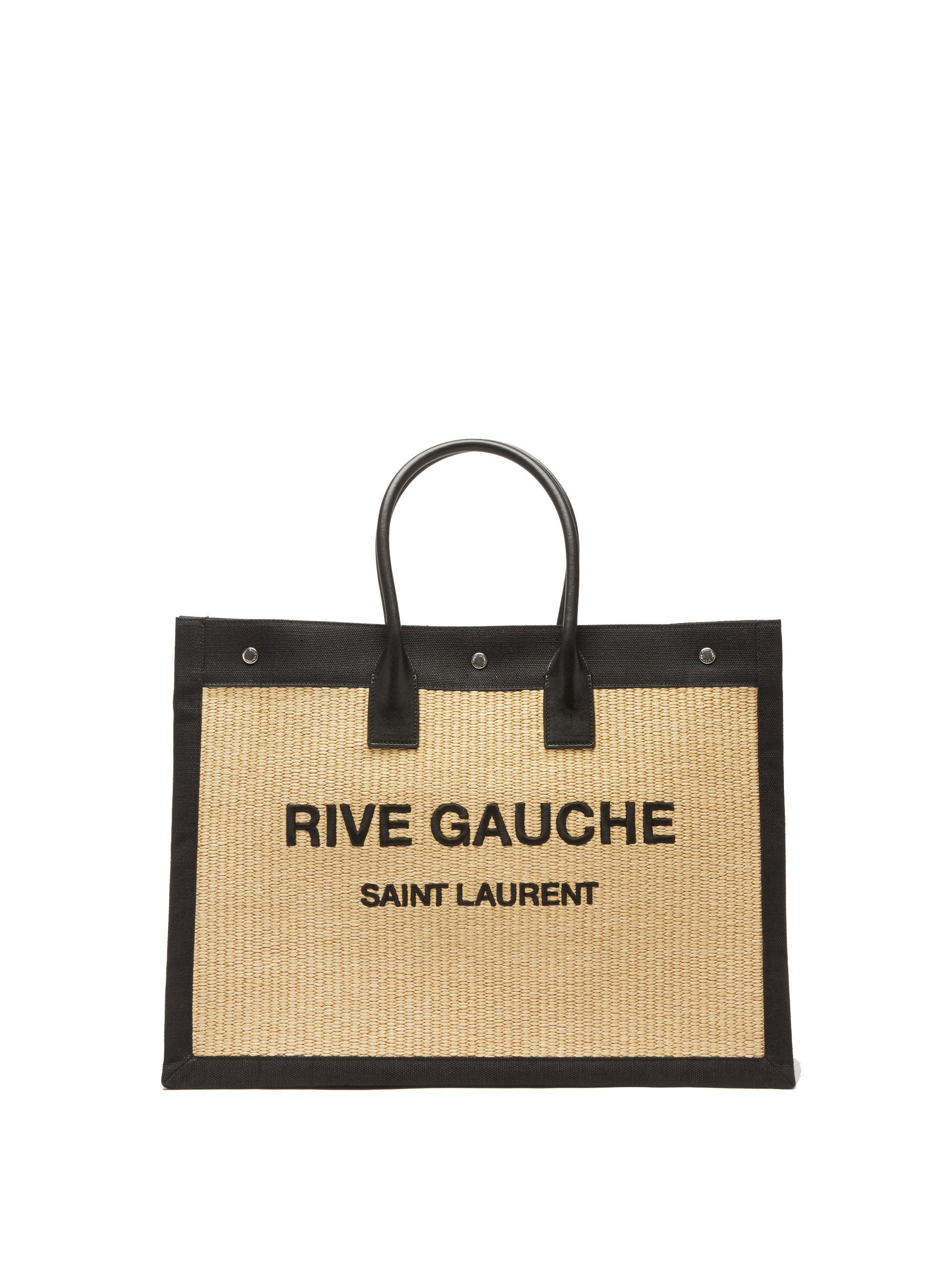 Saint Laurent Rive Gauche Leather And Faux-raffia Tote Bag in Black | Lyst