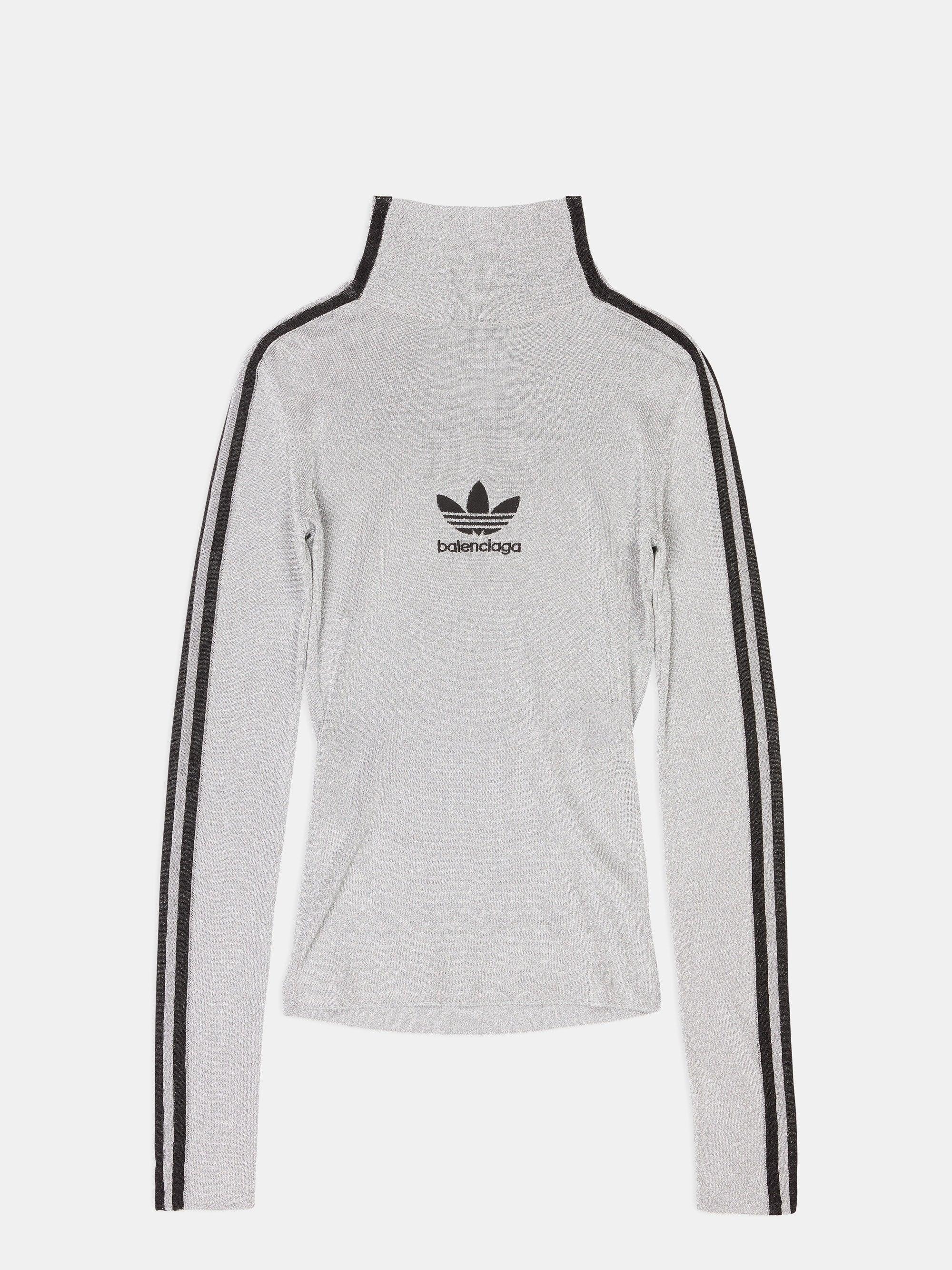 Balenciaga X Adidas High-neck Logo-print Lurex Sweater in Gray | Lyst