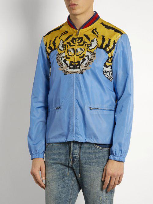 Tag et bad enorm Præstation Gucci Tiger Print Bomber Jacket in Blue for Men | Lyst