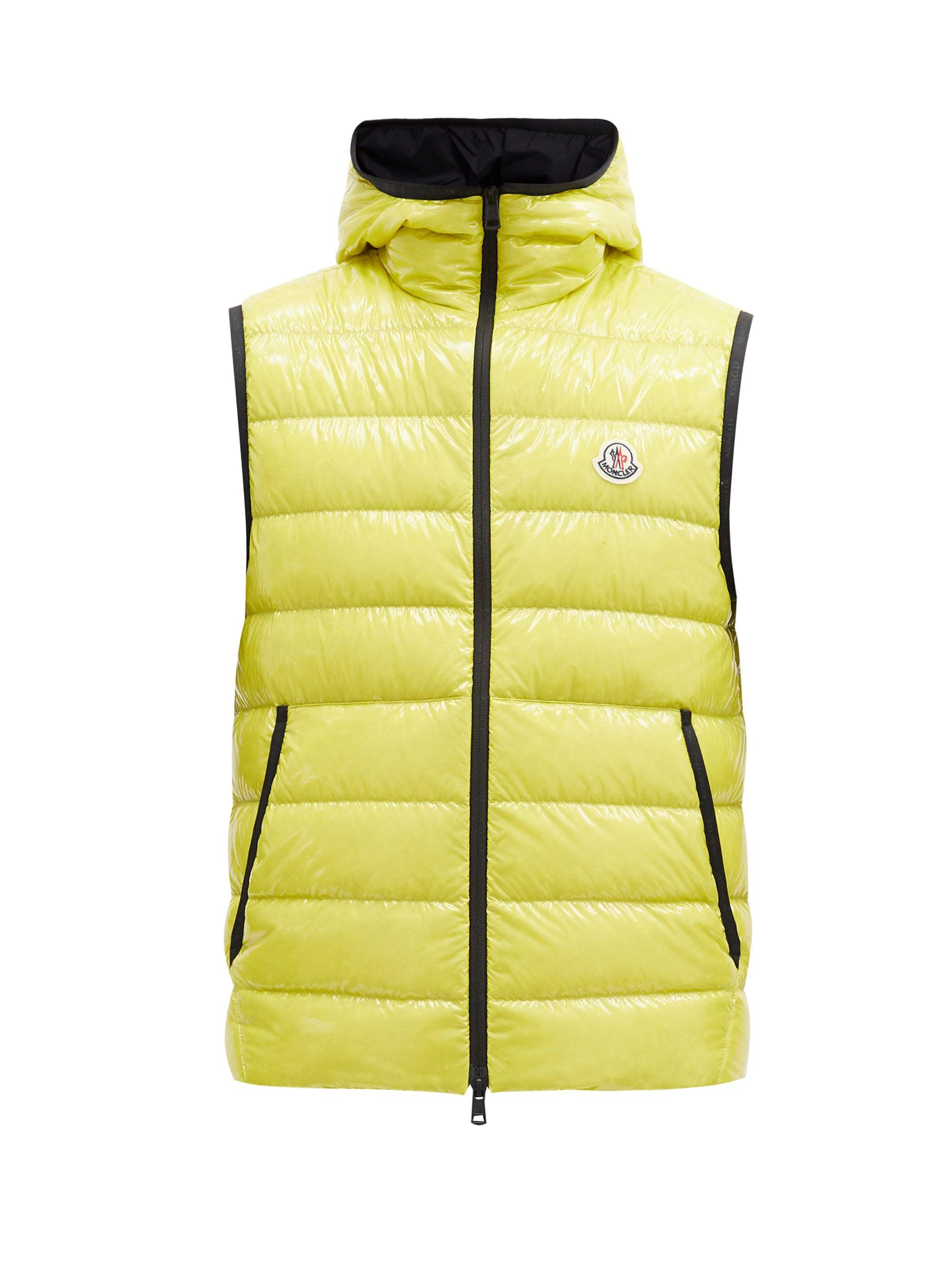 Moncler Denim Hooded Quilted Down Gilet in Yellow for Men - Lyst