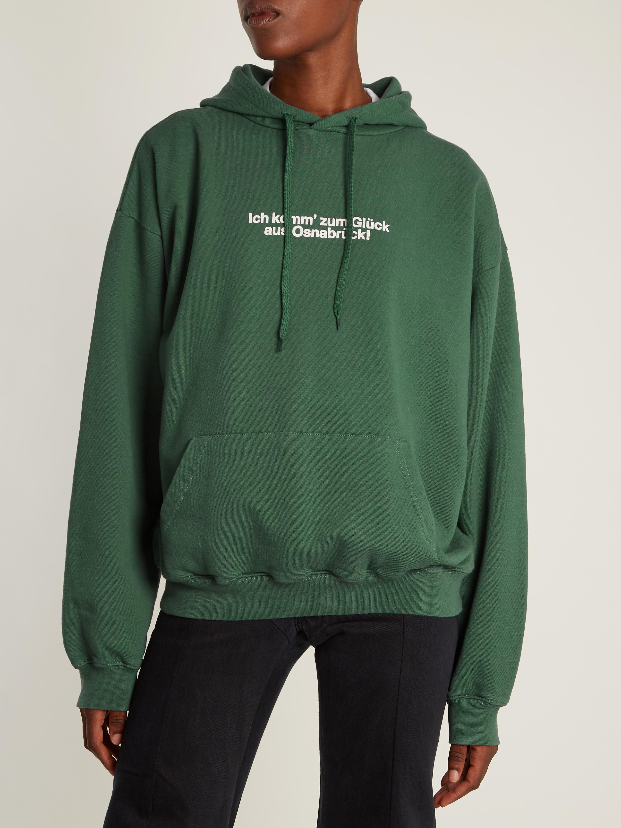Vetements Hooded Cotton-blend Sweatshirt in Green - Lyst