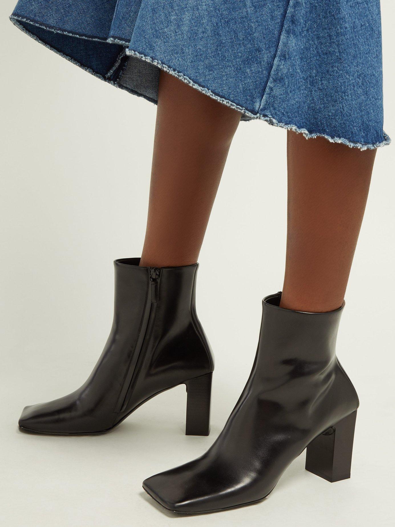 Balenciaga Double Square Block Heel Leather Boots in Black | Lyst