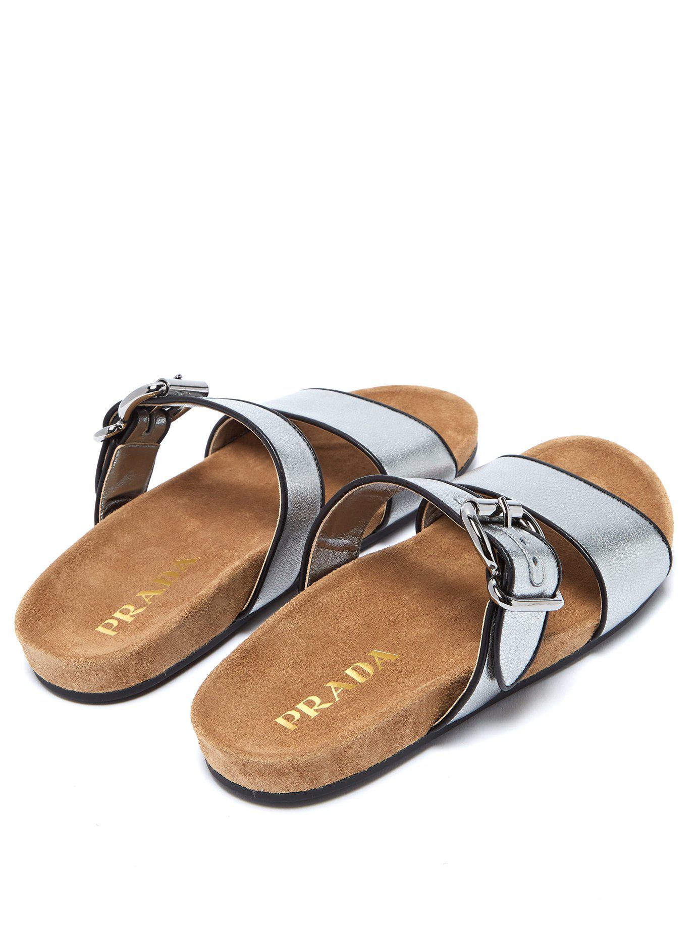 double strap leather slides