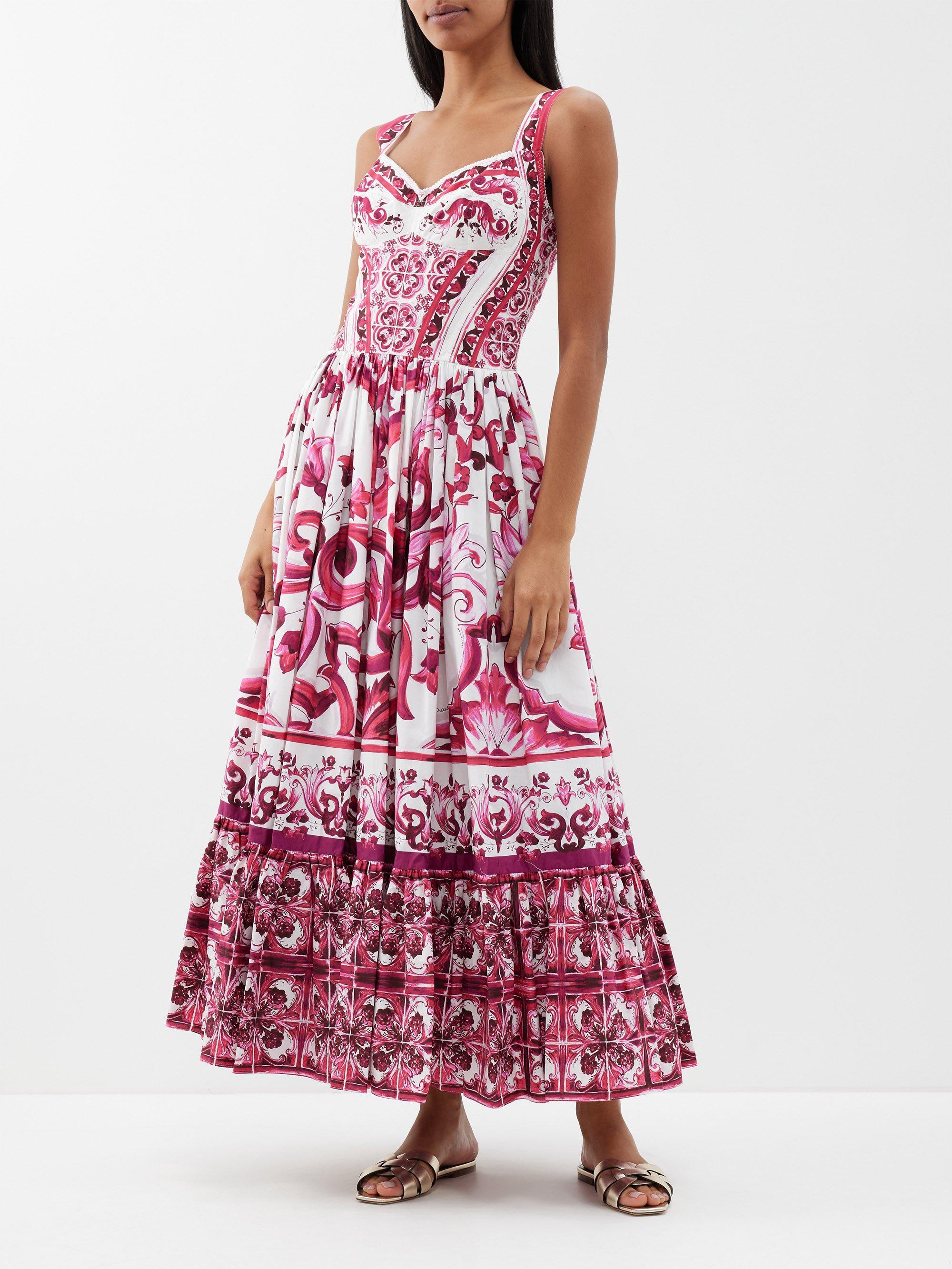 Dolce & Gabbana Majolica-print Cotton-poplin Maxi Dress in Red | Lyst UK