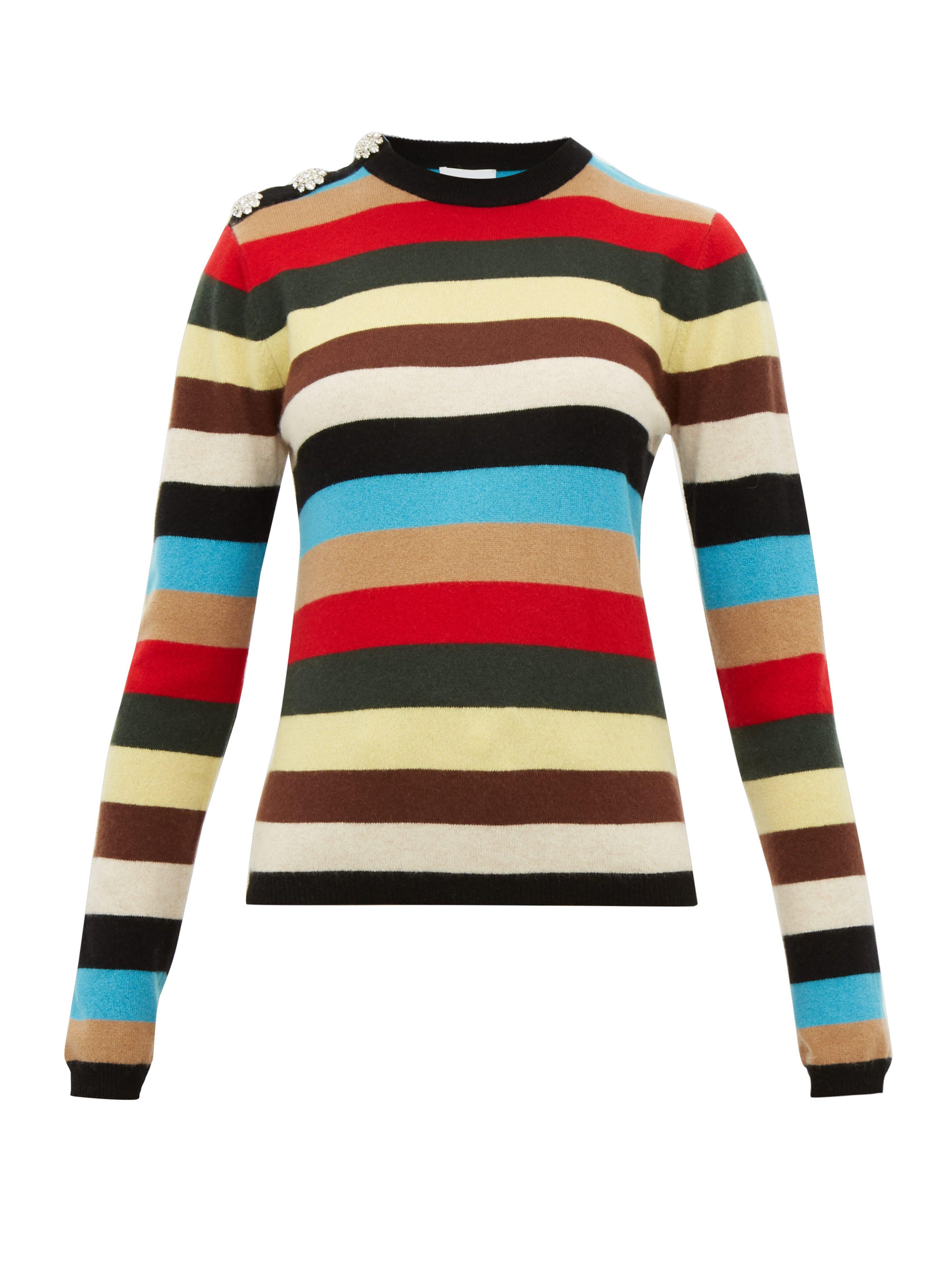 Ganni Crystal Button Stripe Cashmere Sweater | Lyst Australia