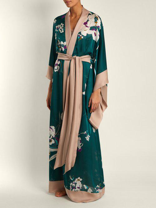 Kimono en satin de soie à imprimé fleuri Soie Carine Gilson en coloris Vert  - Lyst