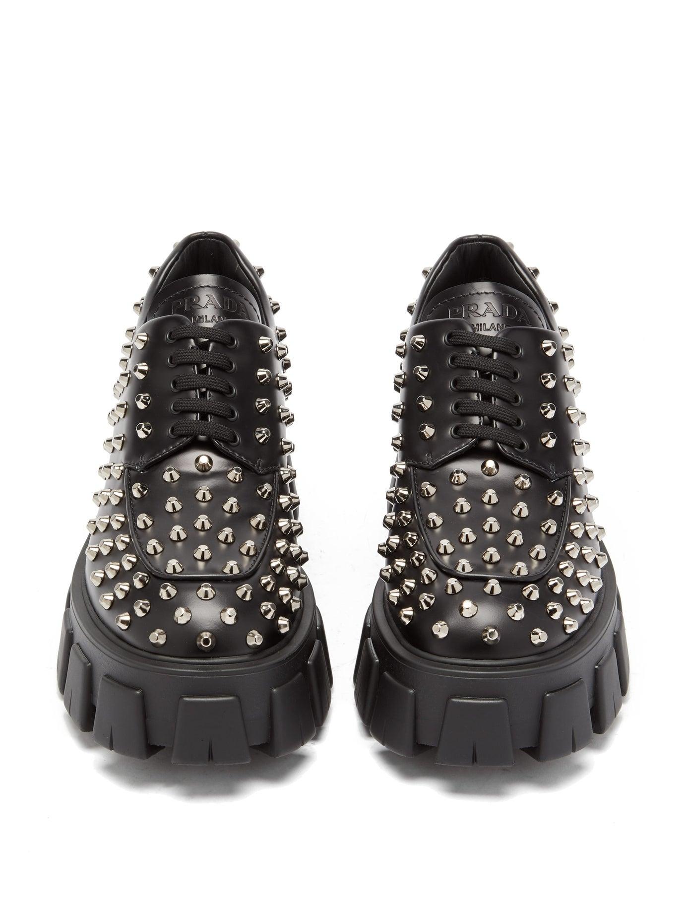 Prada Studded Leather Derby Shoes in Nero (Black) - Lyst