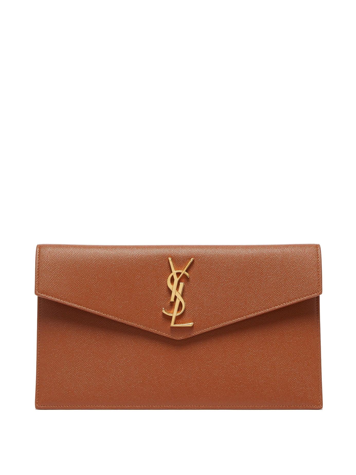 Saint Laurent Uptown Leather Clutch Bag in Brown | Lyst