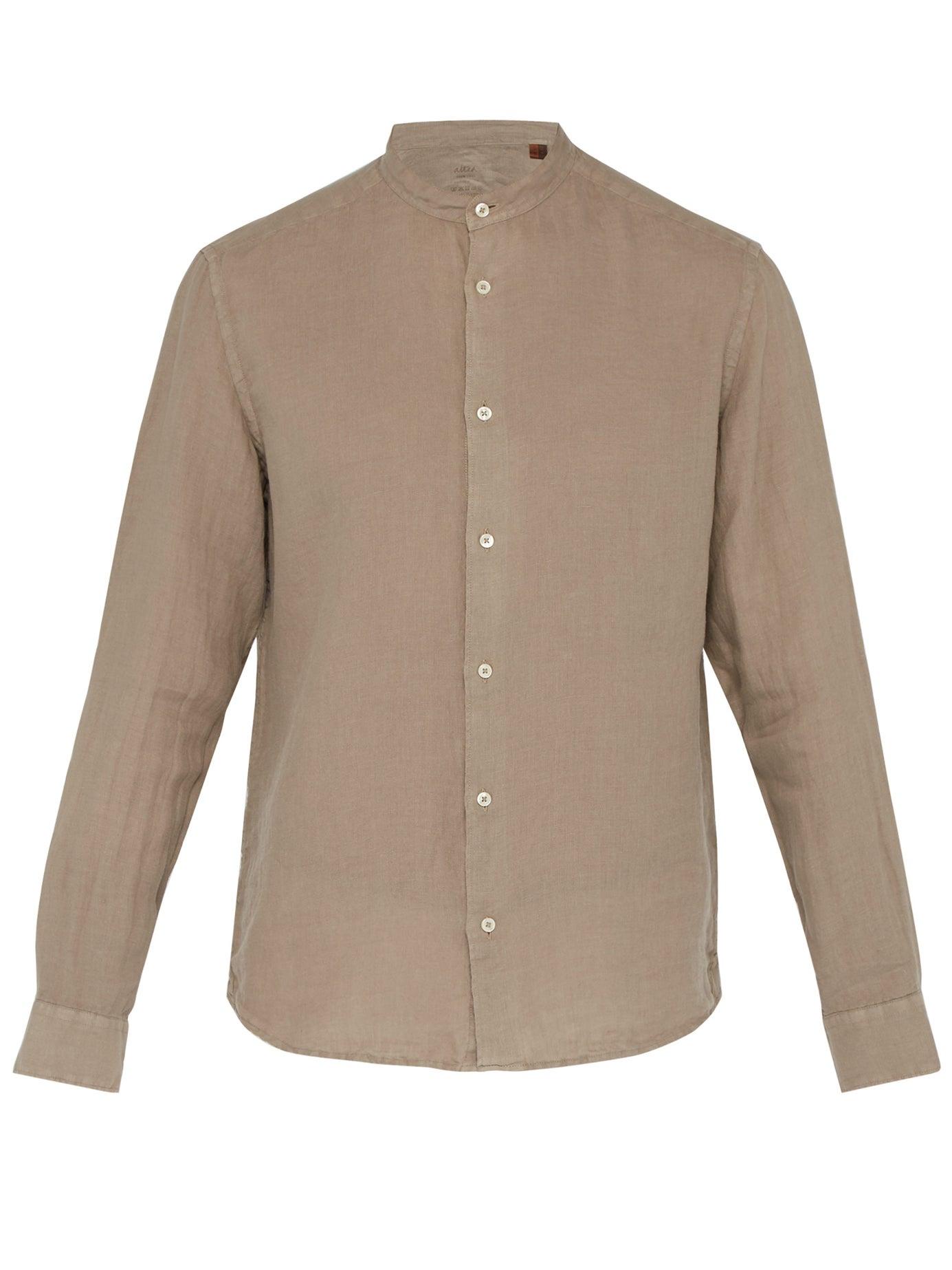 Altea Band-collar Linen Shirt in Light Brown (Brown) for Men - Lyst