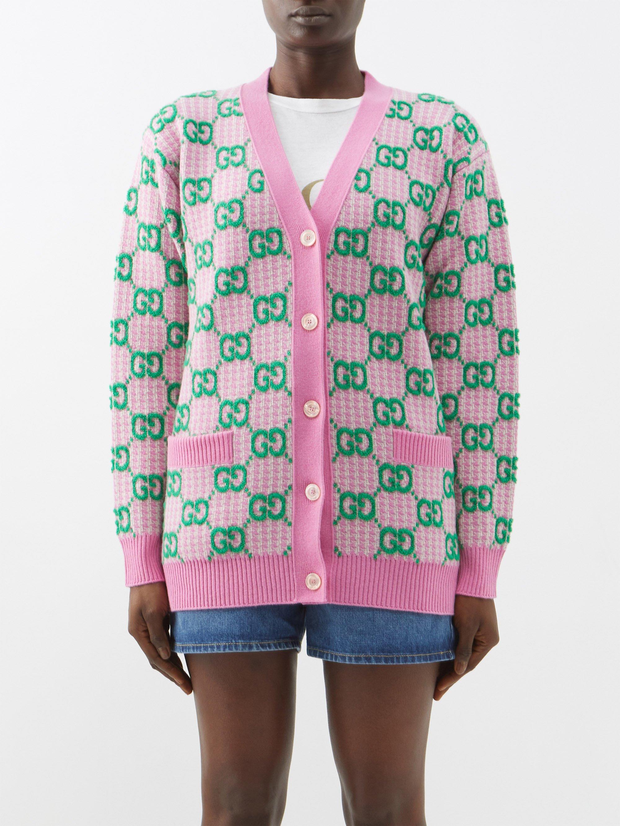 Gucci Wool-jacquard Cardigan in Pink | Lyst