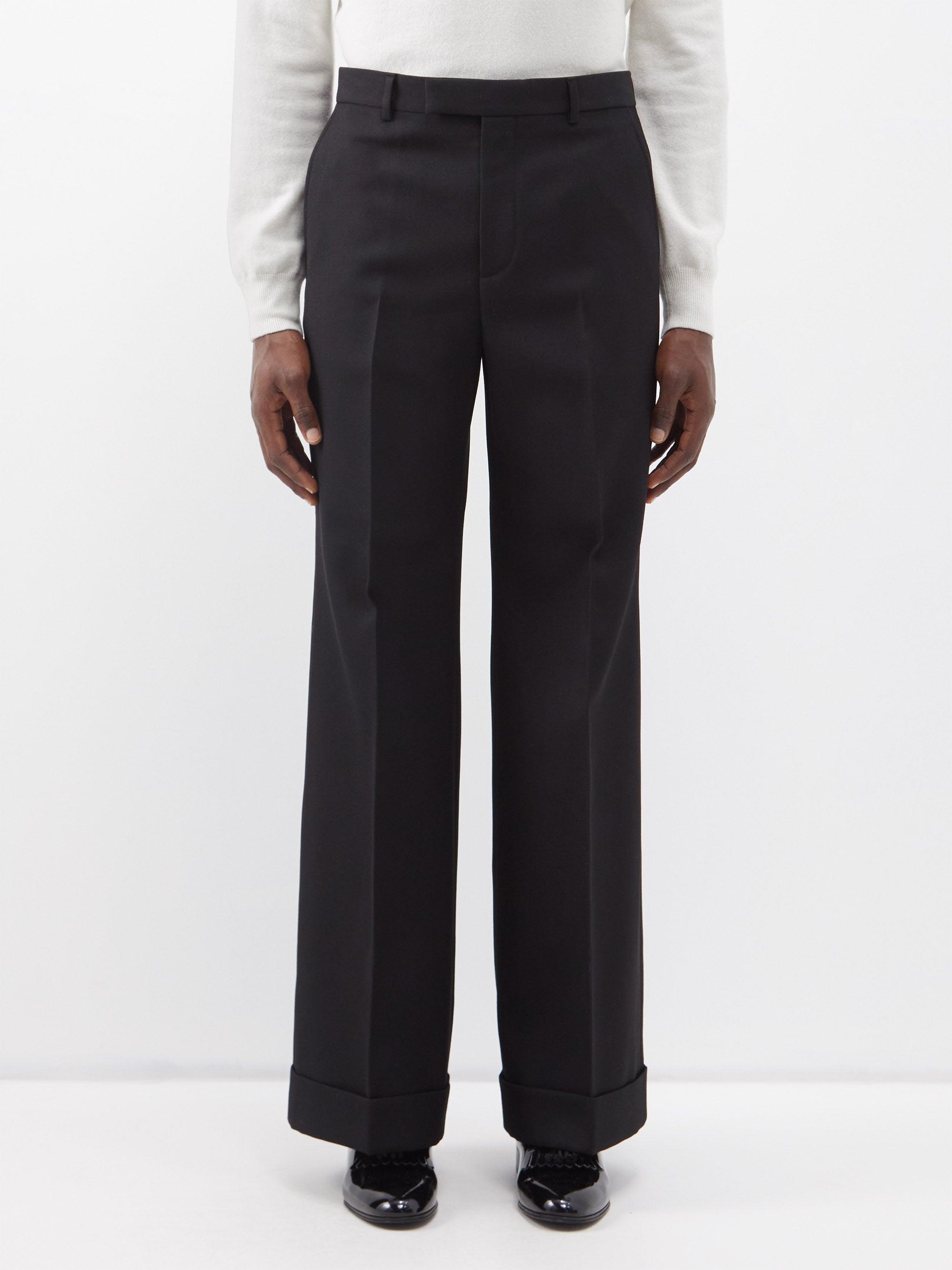 Gucci Turn-up Cuff Wool-gabardine Wide-leg Trousers in Black for Men | Lyst