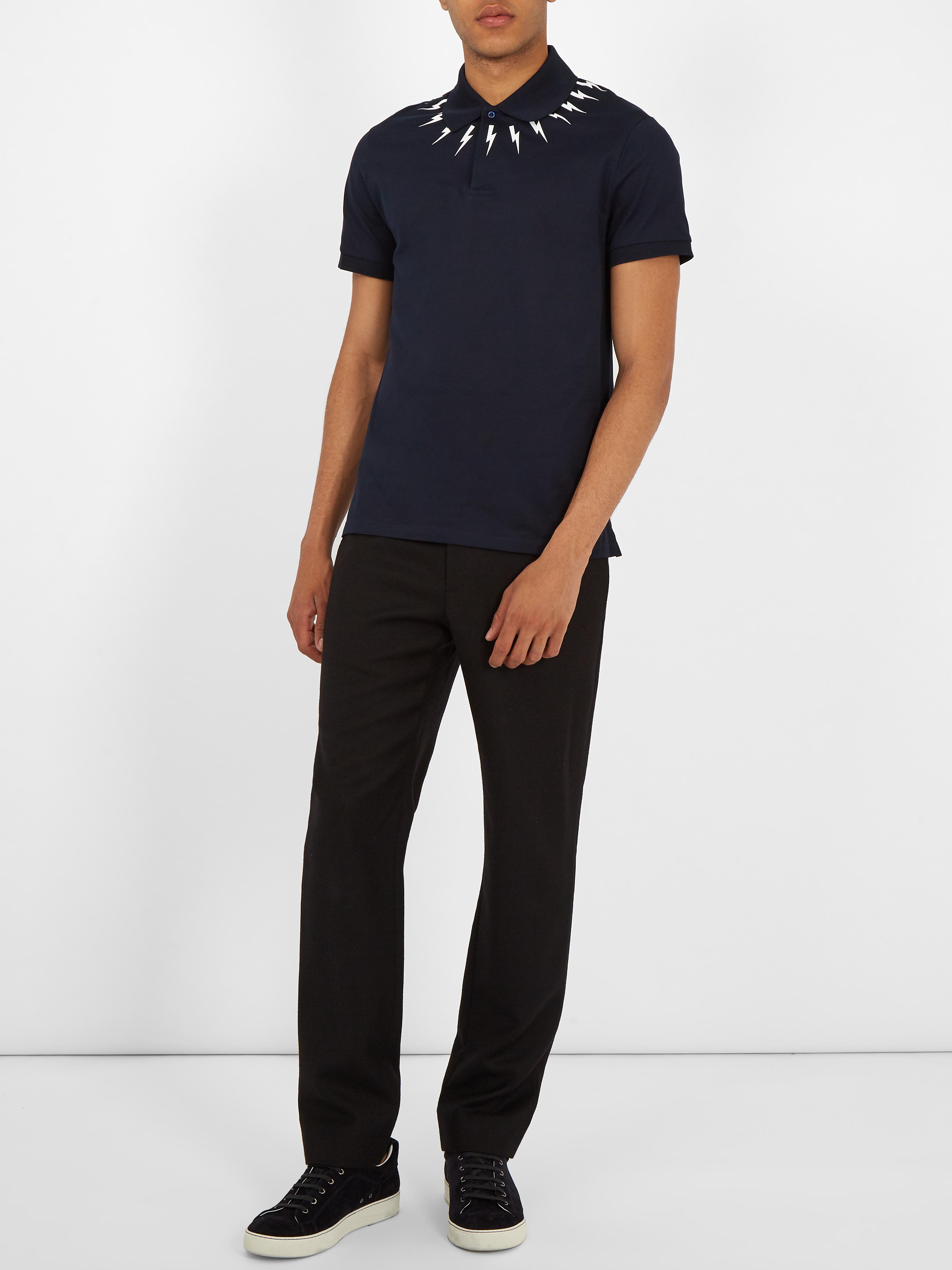 Download Neil Barrett Lightning Bolt-print Cotton-piqué Polo Shirt ...