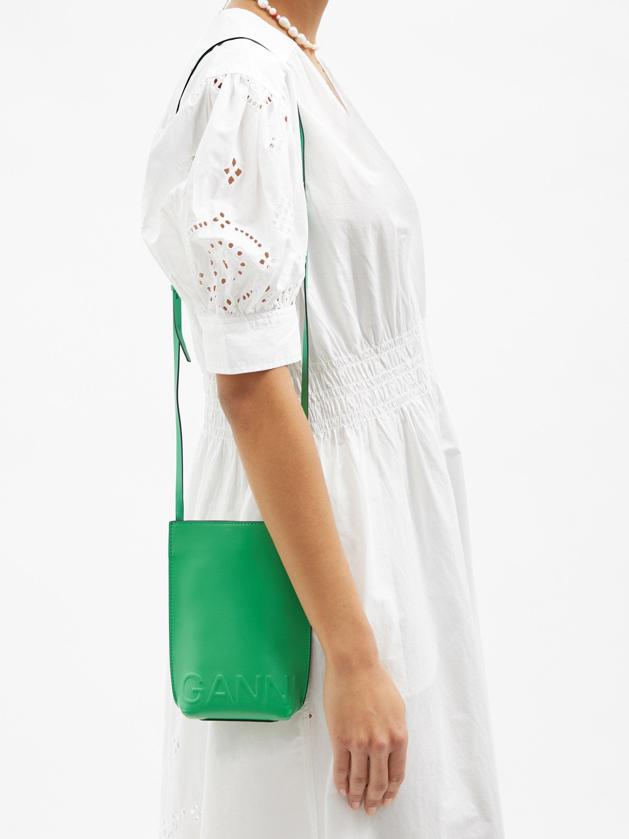 Ganni Logo-embossed Recycled-leather Cross-body Bag in Green | Lyst
