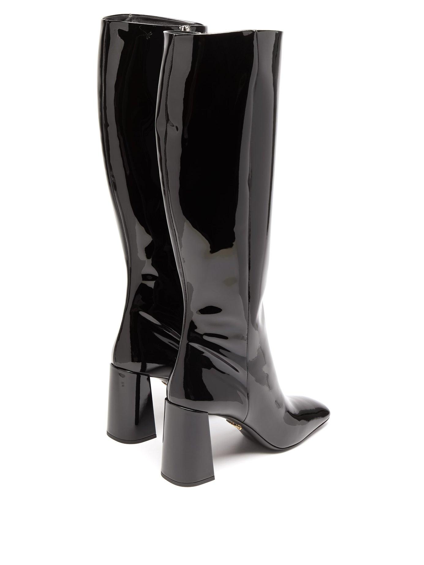 Prada Square-toe Knee-high Patent-leather Boots Black | Lyst
