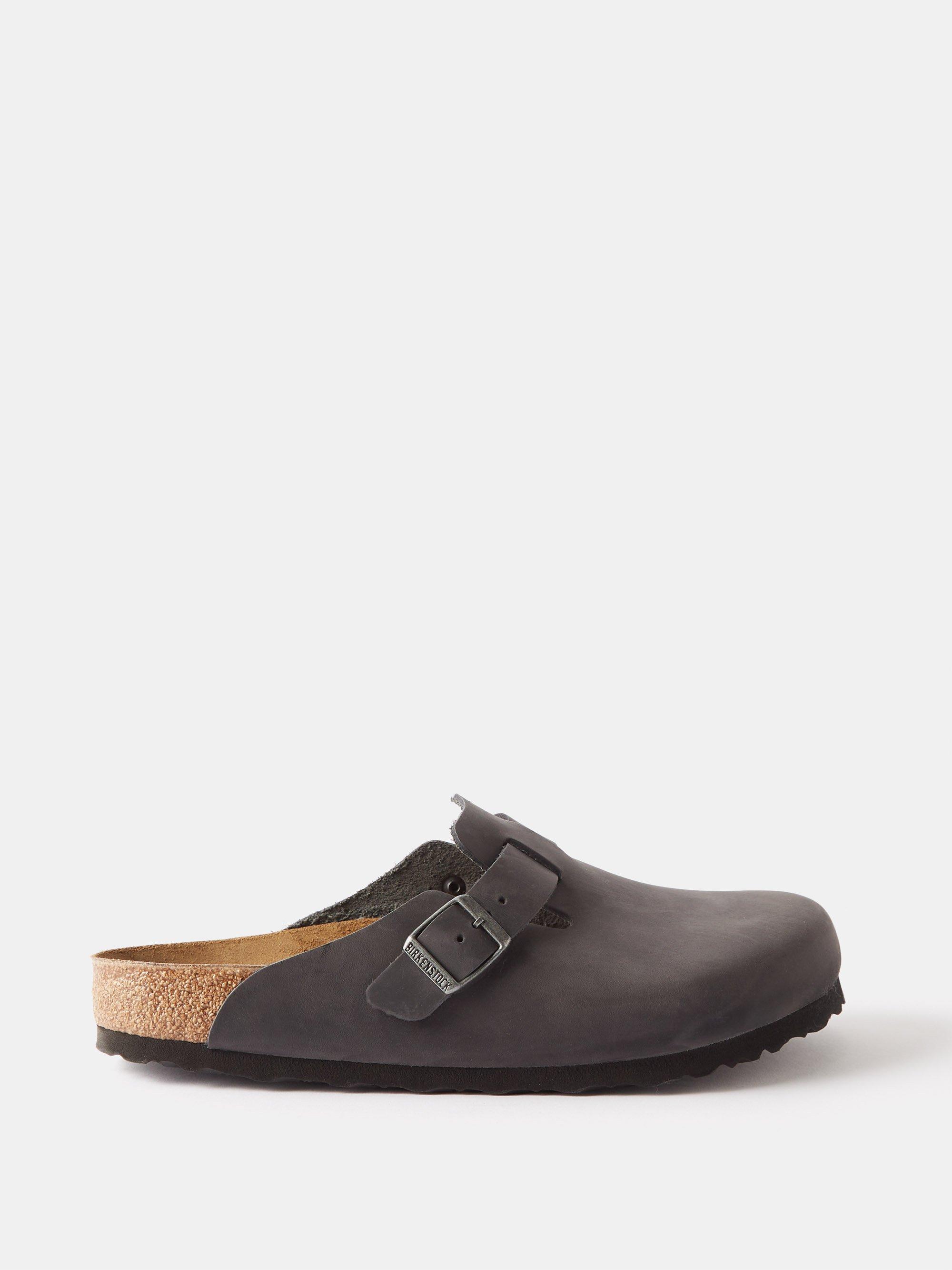 Birkenstock Boston Oiled-leather Backless Loafers in Gray | Lyst