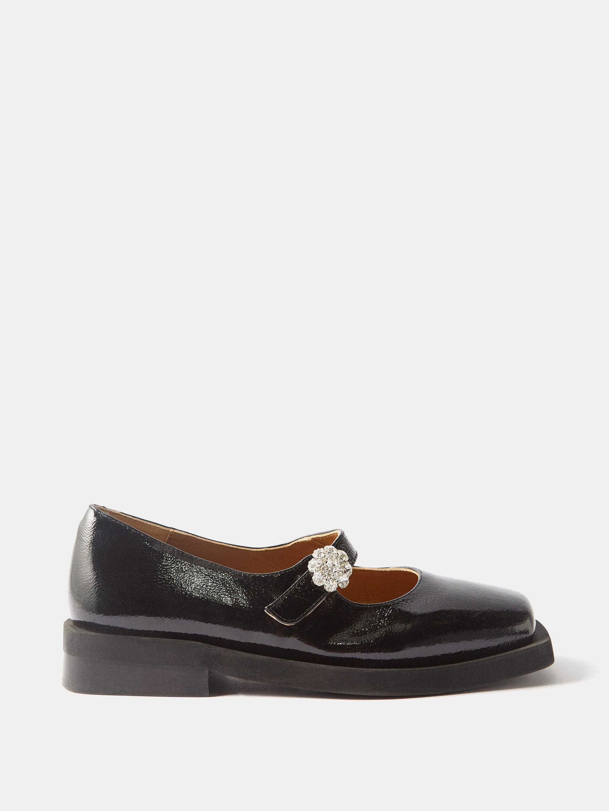 Ganni Crystalbutton Patentleather Mary Jane Loafers in White Lyst