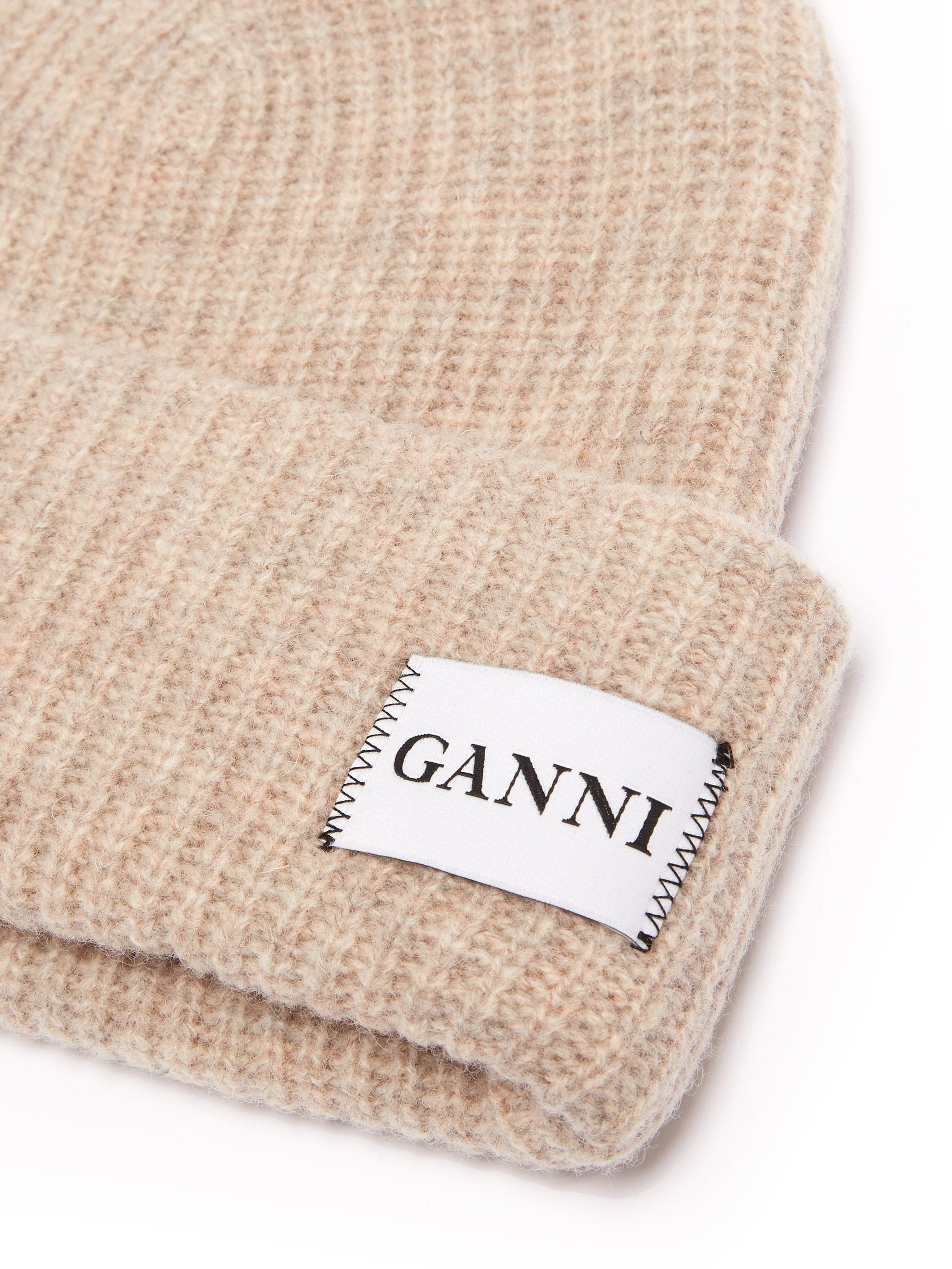 Ganni Wool Knitted Beanie Hat in Beige (Natural) - Lyst