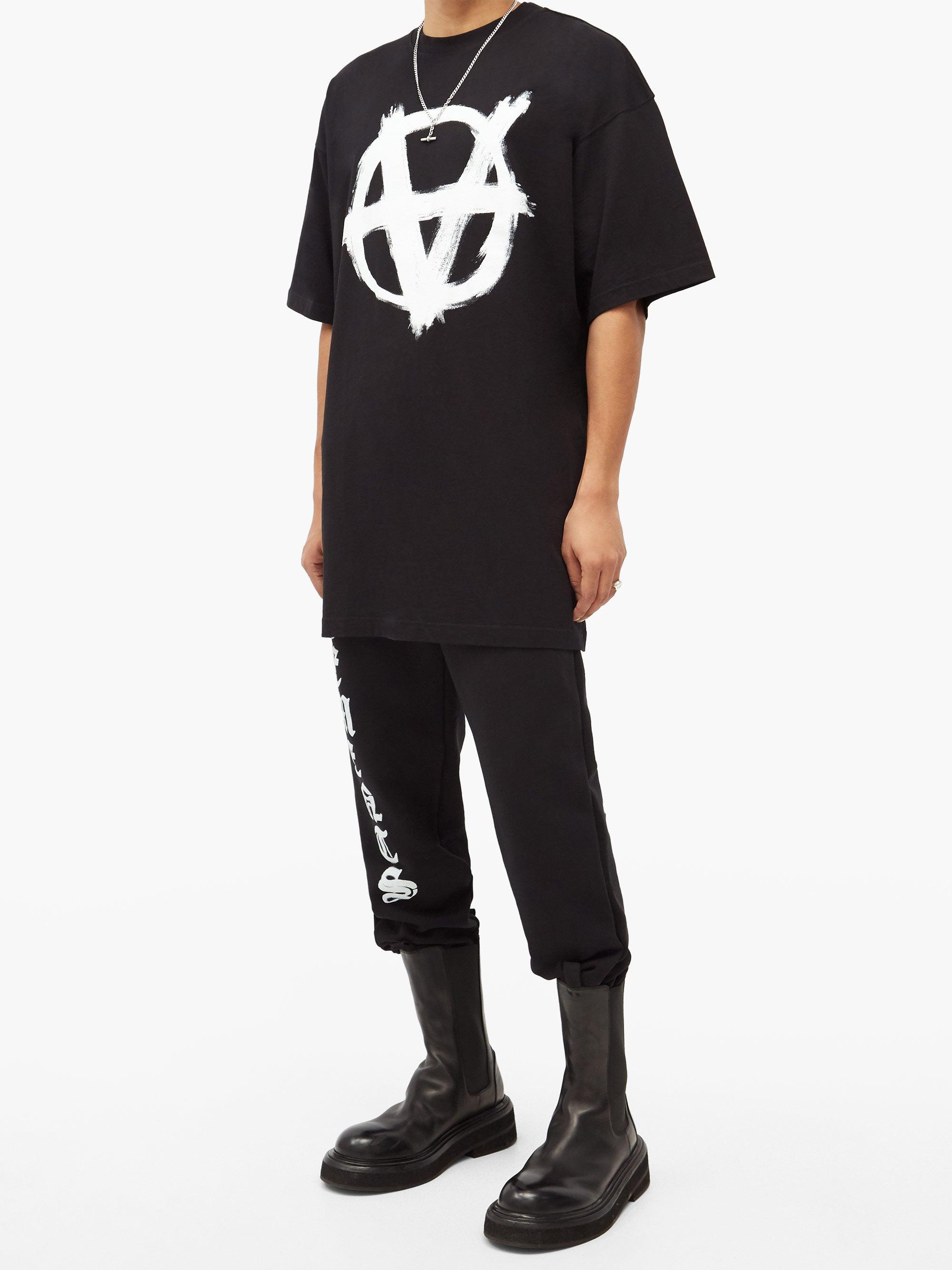 Vetements Anarchy Printed Cotton-jersey T-shirt in Black for Men - Lyst