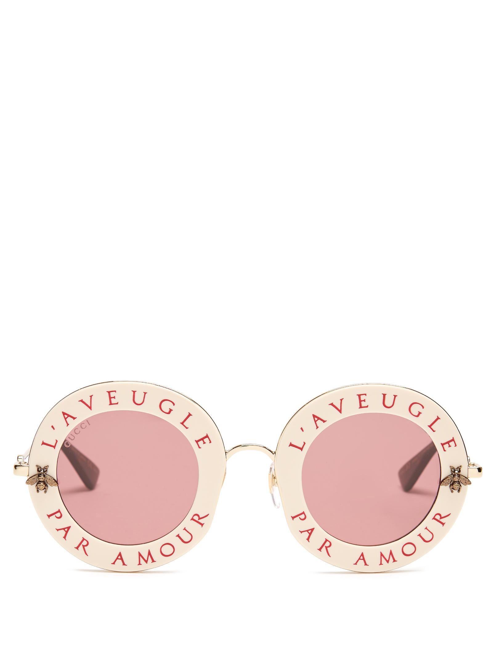 Gucci L'aveugle Par Amour Metal Sunglasses in Pink | Lyst