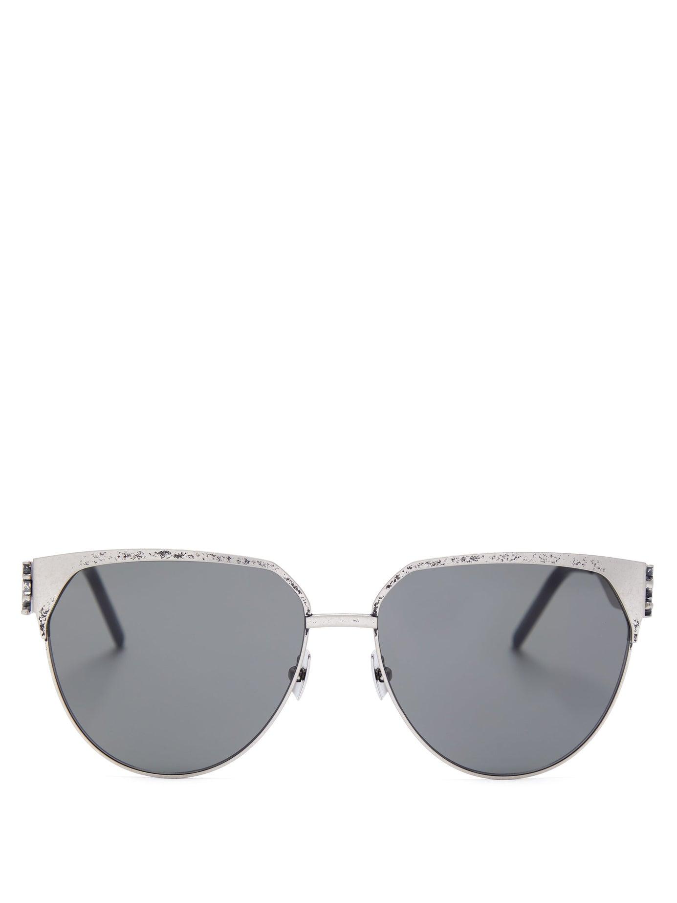 Saint Laurent Aviator Tarnished-metal Sunglasses in Silver (Metallic ...