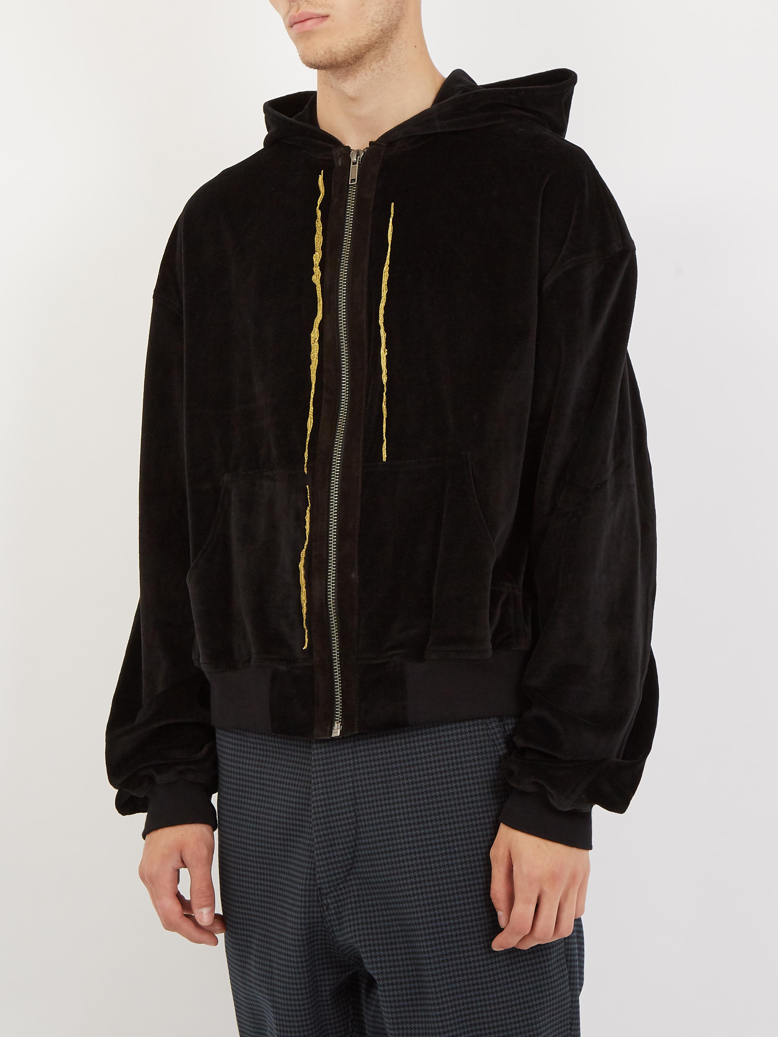 Haider Ackermann Embroidered Zip-up Hooded Velvet Sweatshirt in Black for  Men | Lyst