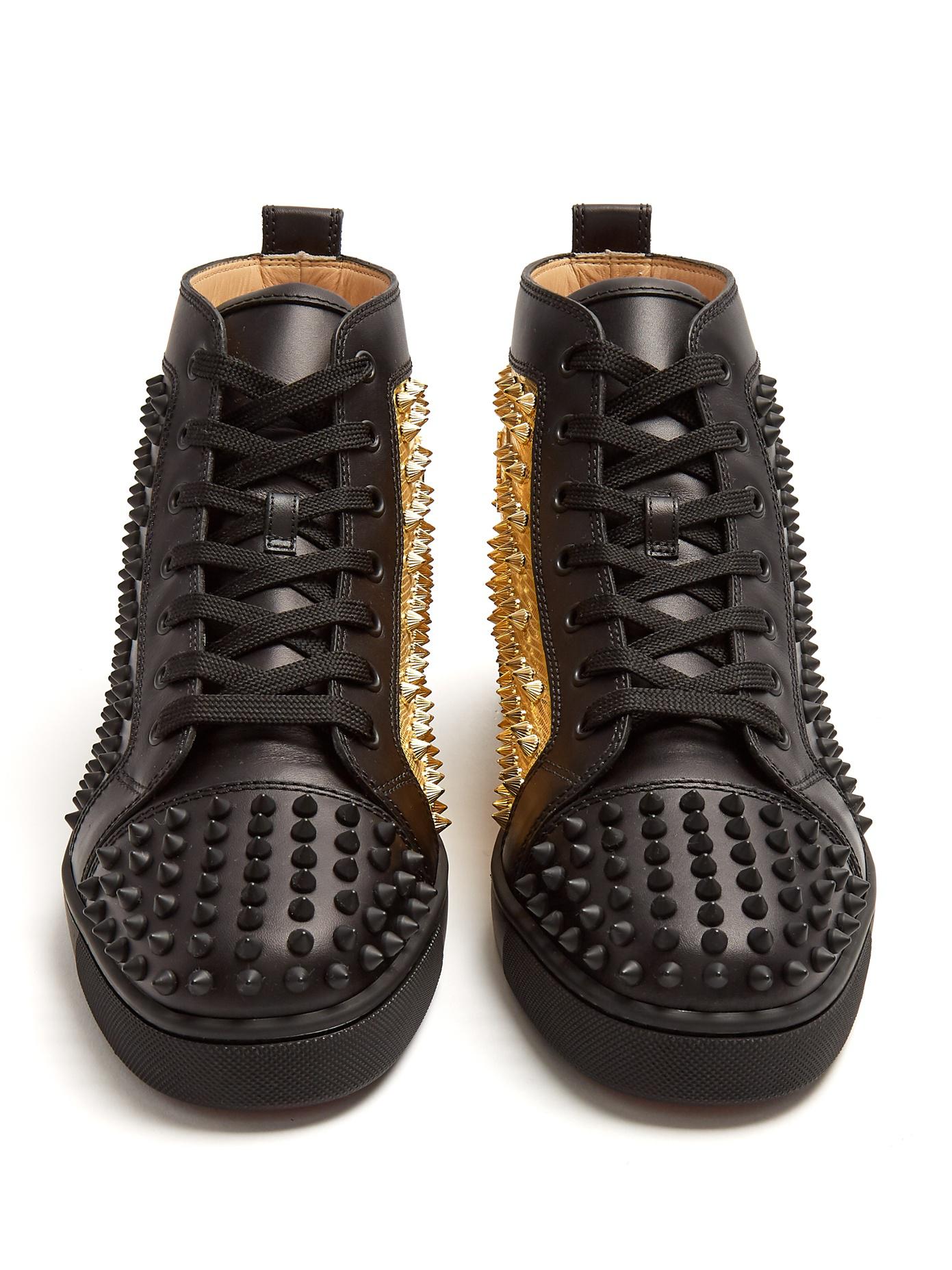 Christian Louboutin Leather Louis Spike-embellished High-top in Black for Men - Lyst