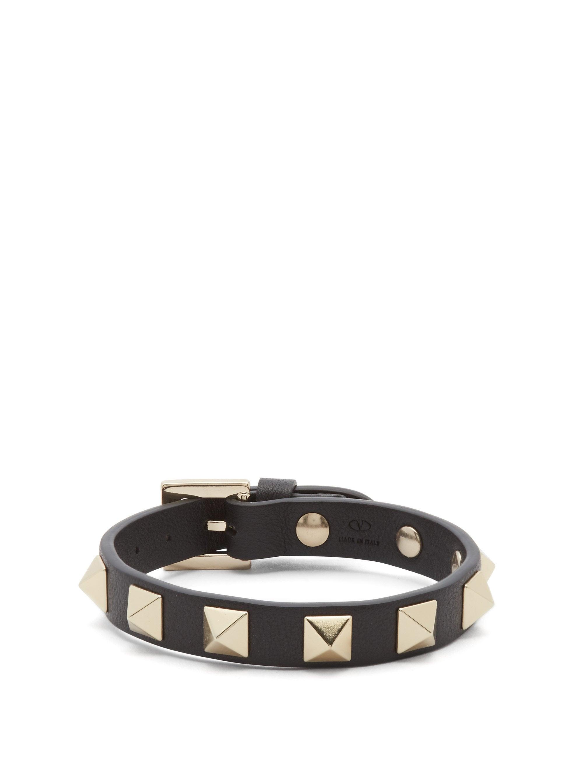 Valentino Garavani Rockstud Leather Bracelet in Black - Lyst