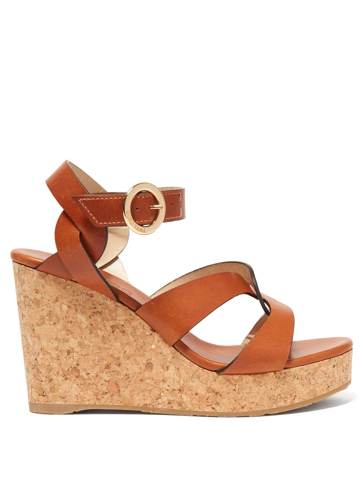 Jimmy Choo Aleili Leather Cork Wedges 