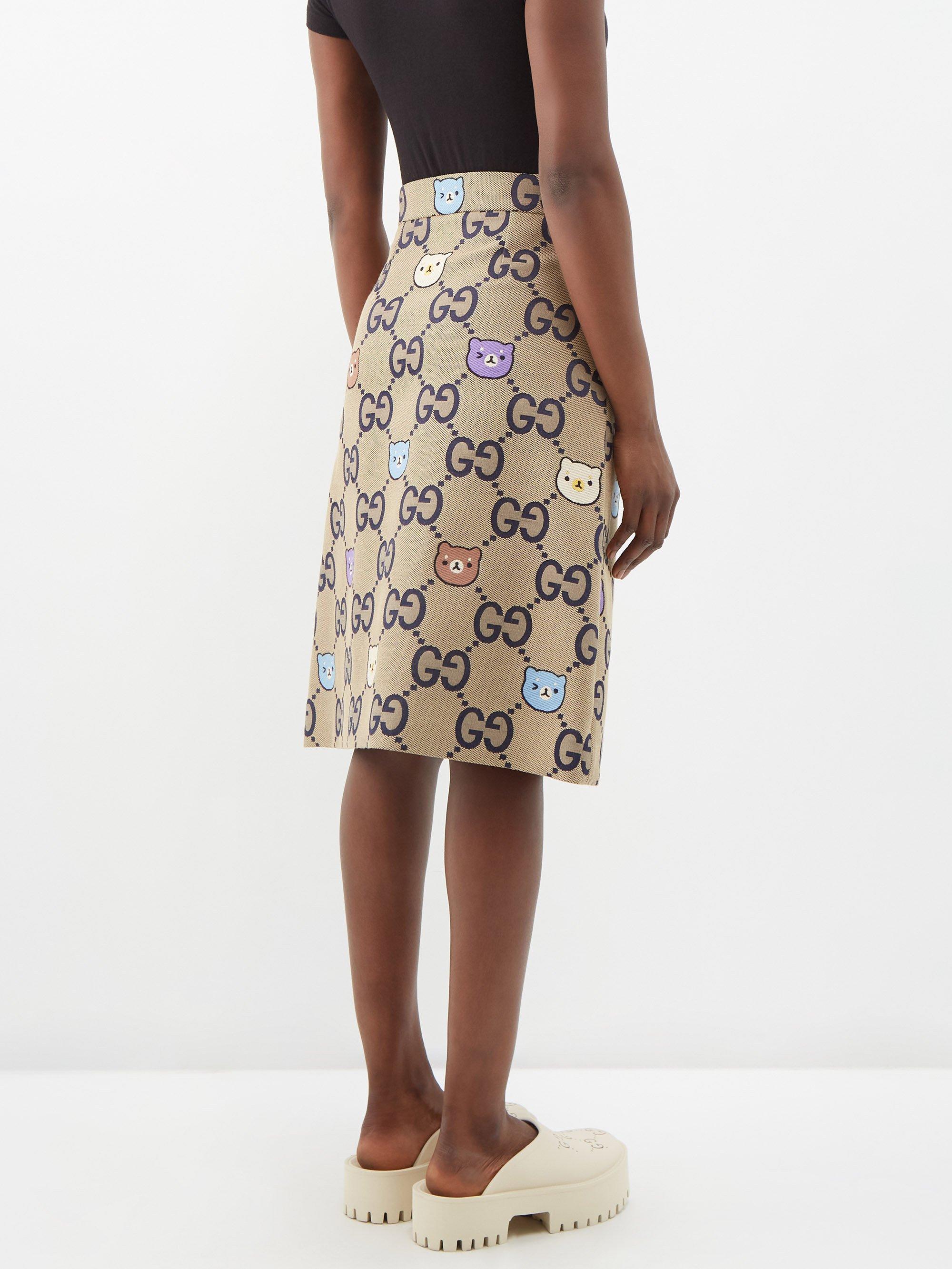 Gucci X Pikarar Bear And Gg-supreme Cotton-blend Skirt in Natural | Lyst