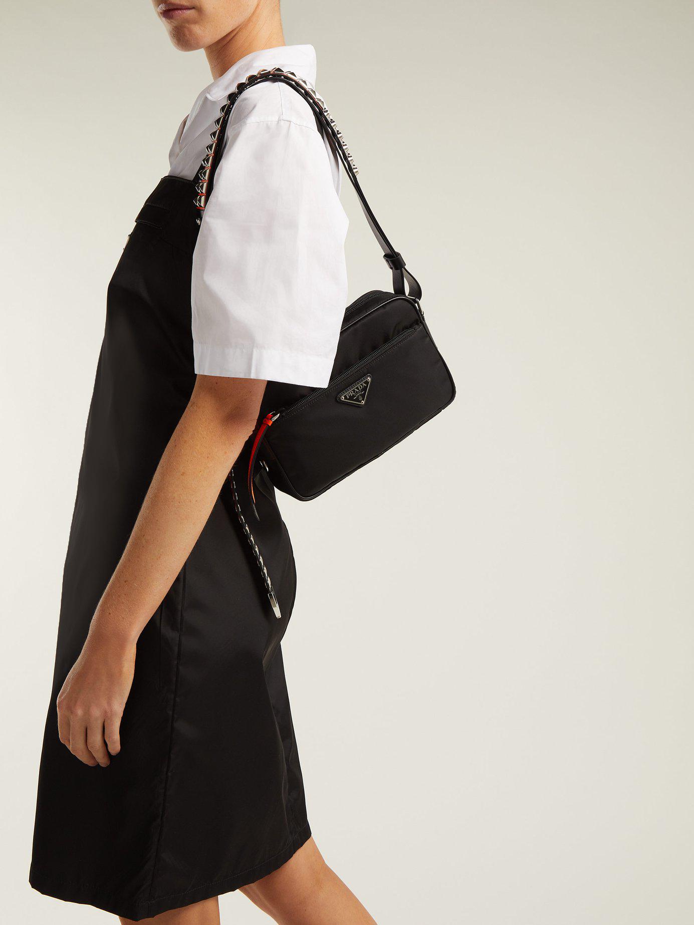 Prada Stud-embellished Nylon Cross-body Bag in Black