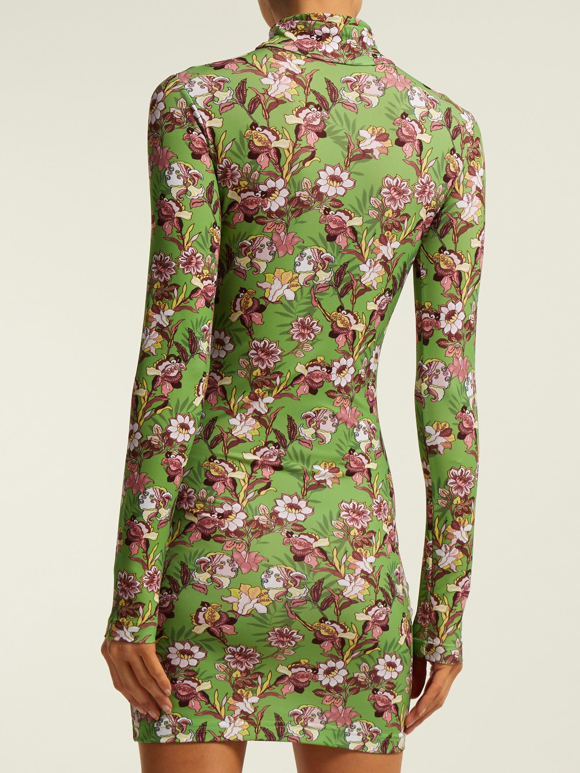 Vetements Floral-print Long-sleeved Mini Dress in Green | Lyst