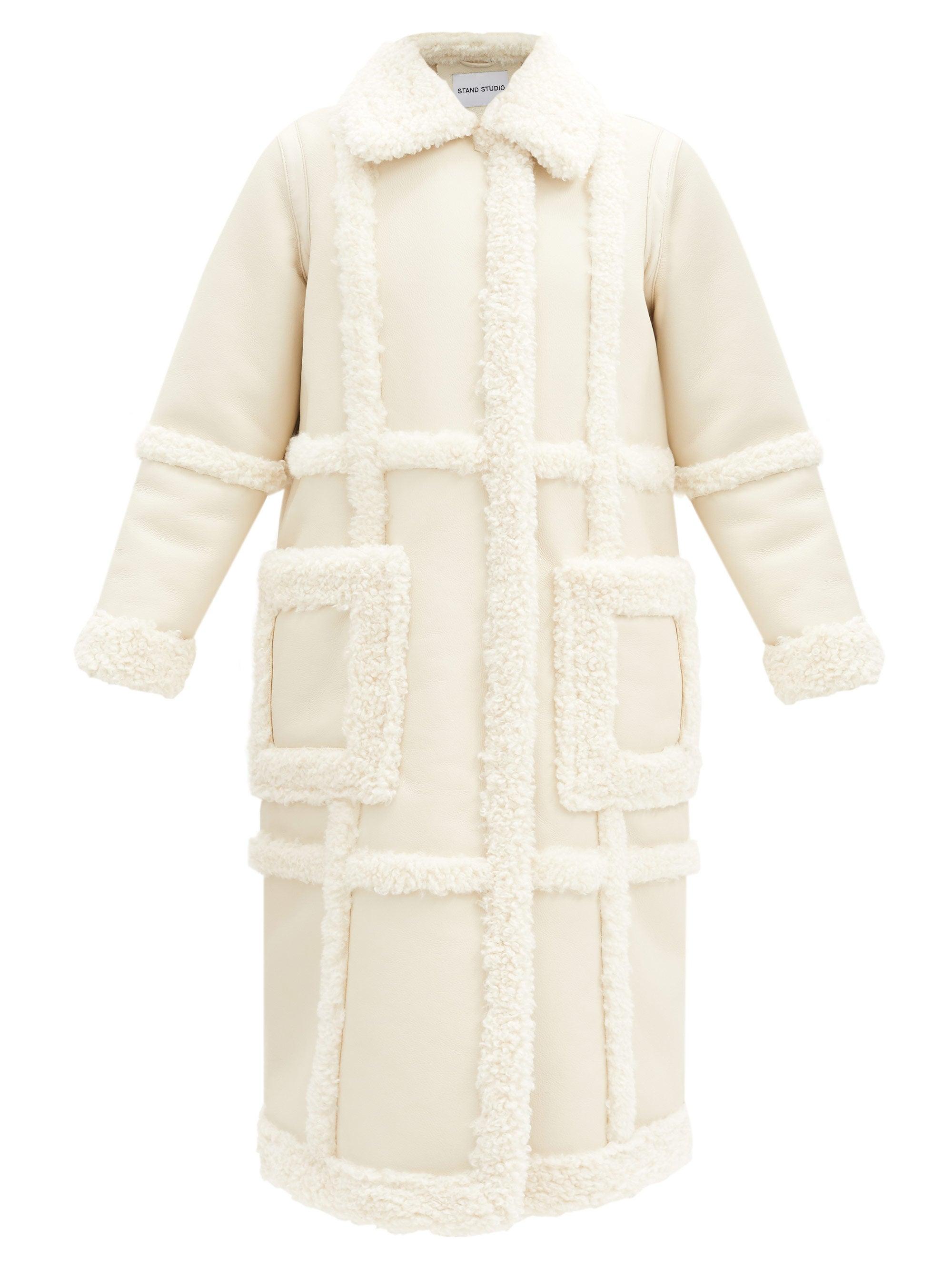 Stand Studio Patrice Panelled Faux-shearling Coat in White - Lyst