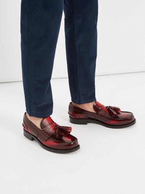 Prada Tassel-embellished Leather Loafers in Red for Men | Lyst