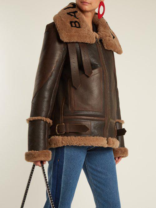 Balenciaga Le Bombardier Shearling Jacket in Brown | Lyst