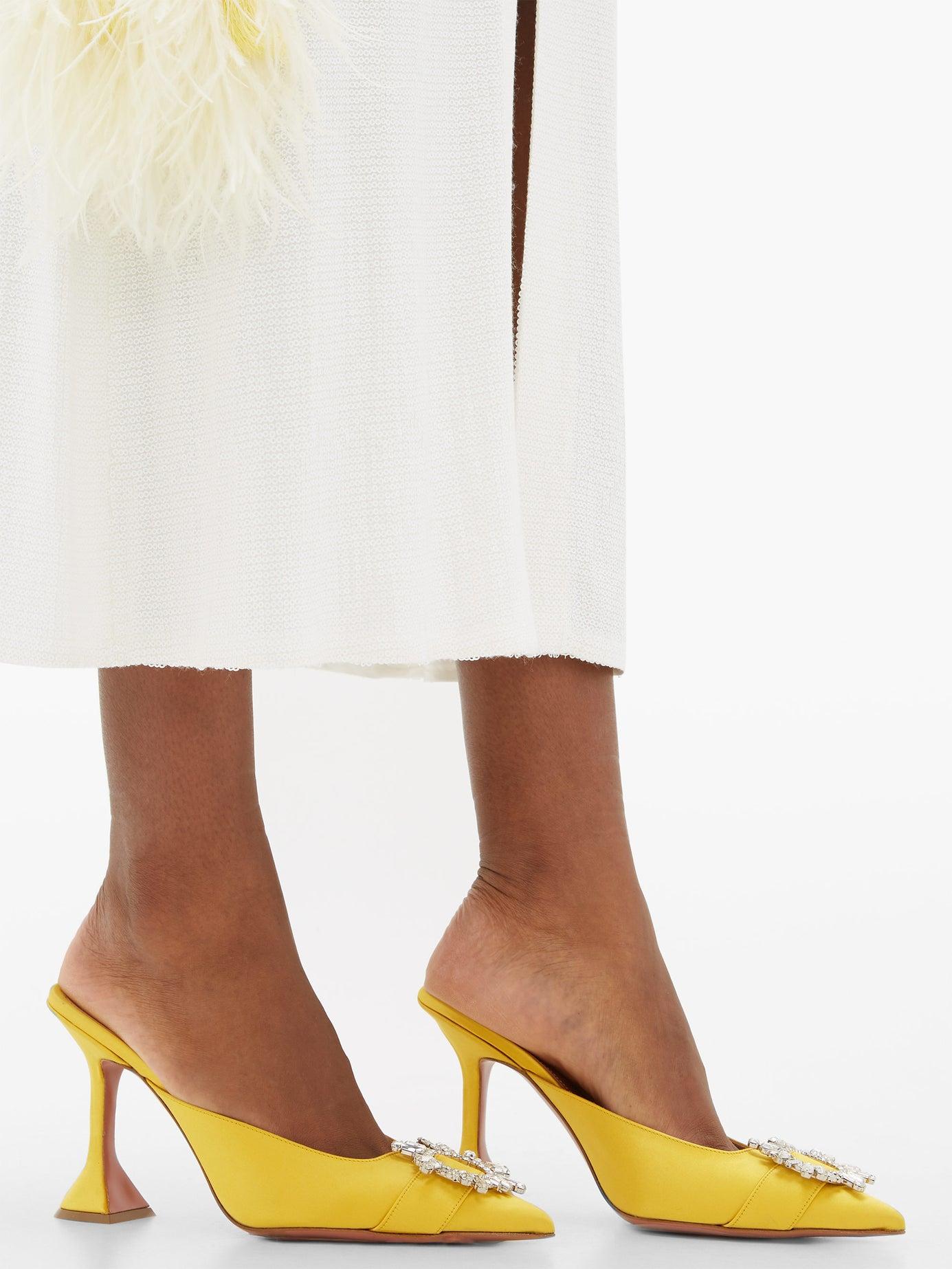 yellow amina muaddi shoes