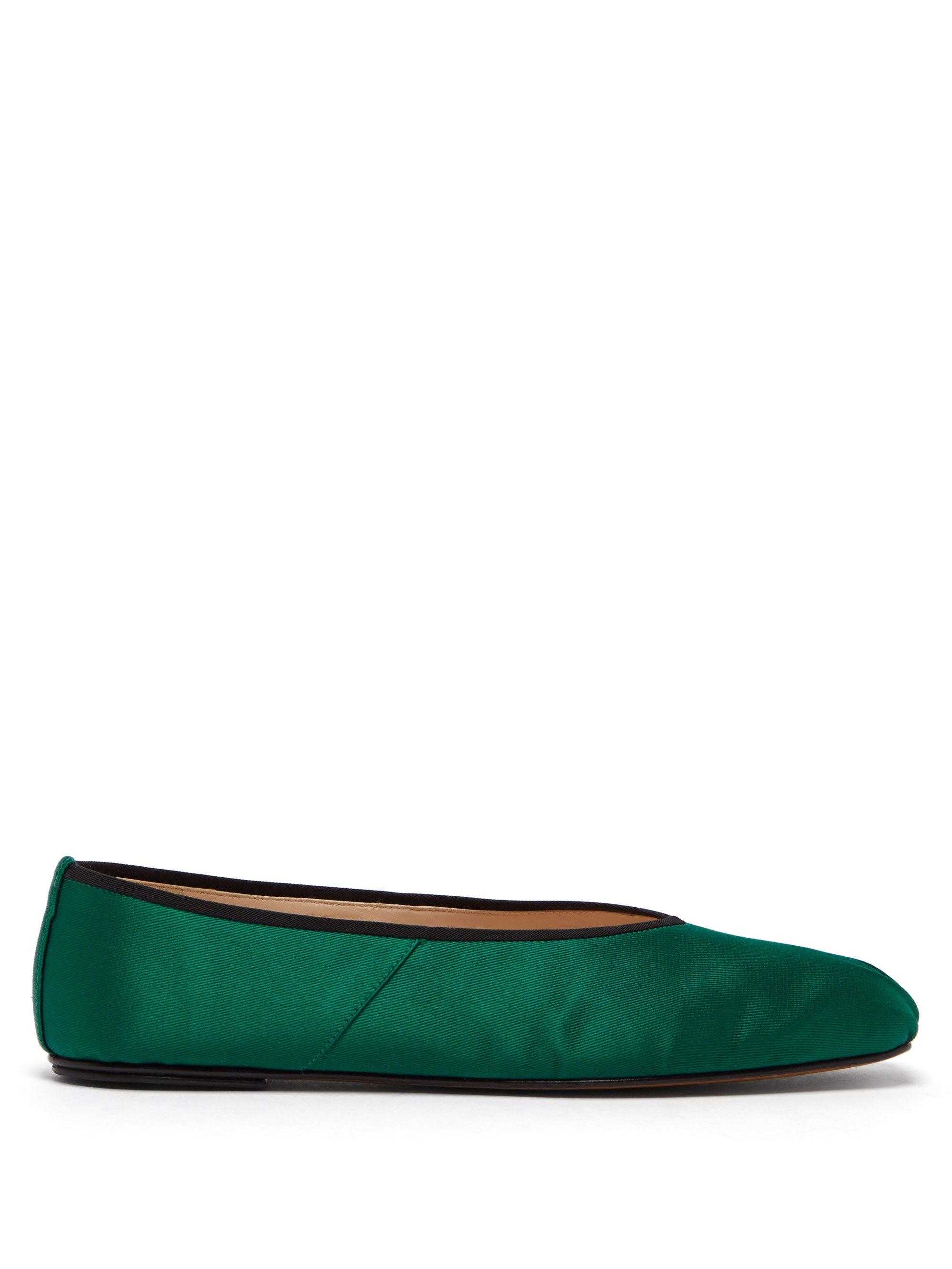 The Row Ballet Square-toe Satin Flats in Green | Lyst