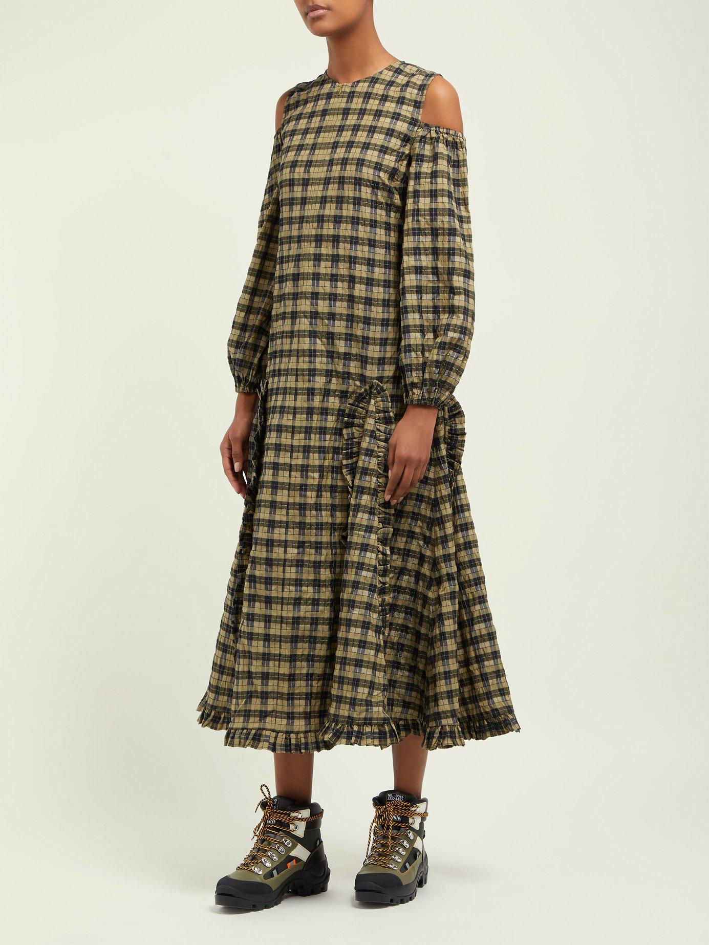 ganni charron checked dress