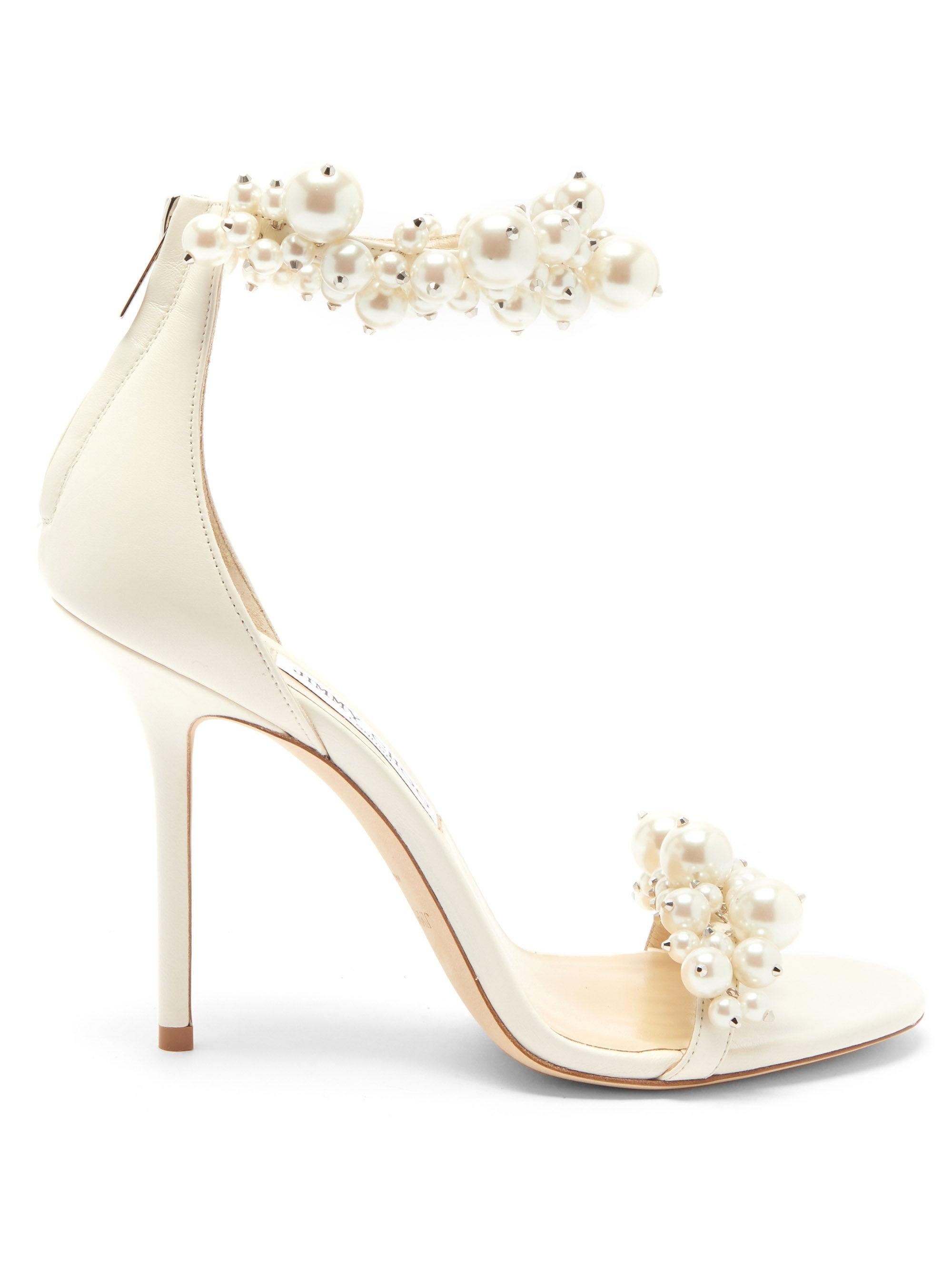 Jimmy Choo Maisel 100 Faux Pearl-embellished Leather Sandals in White | Lyst