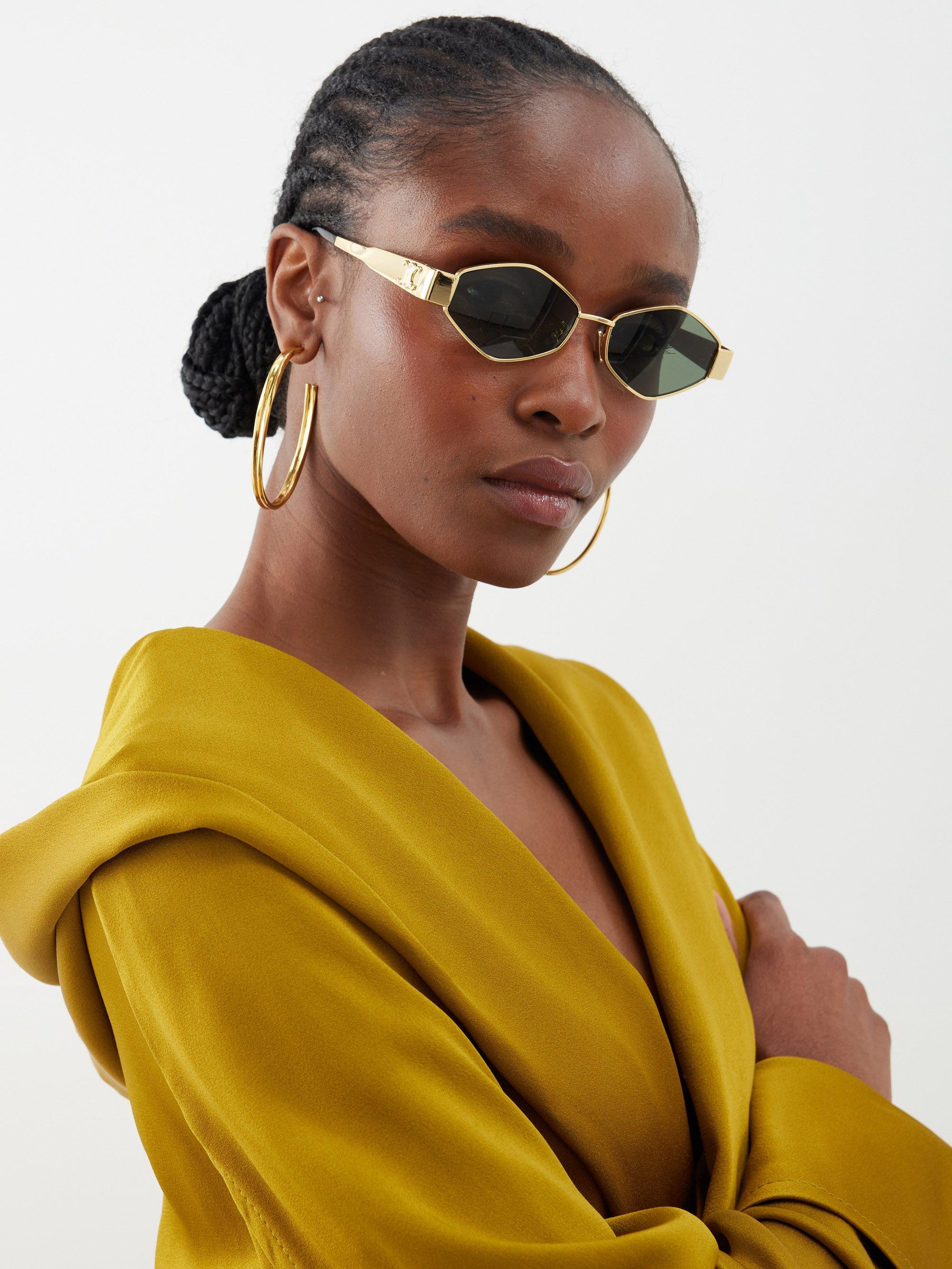 Celine Hexagonal Metal Sunglasses in Green | Lyst