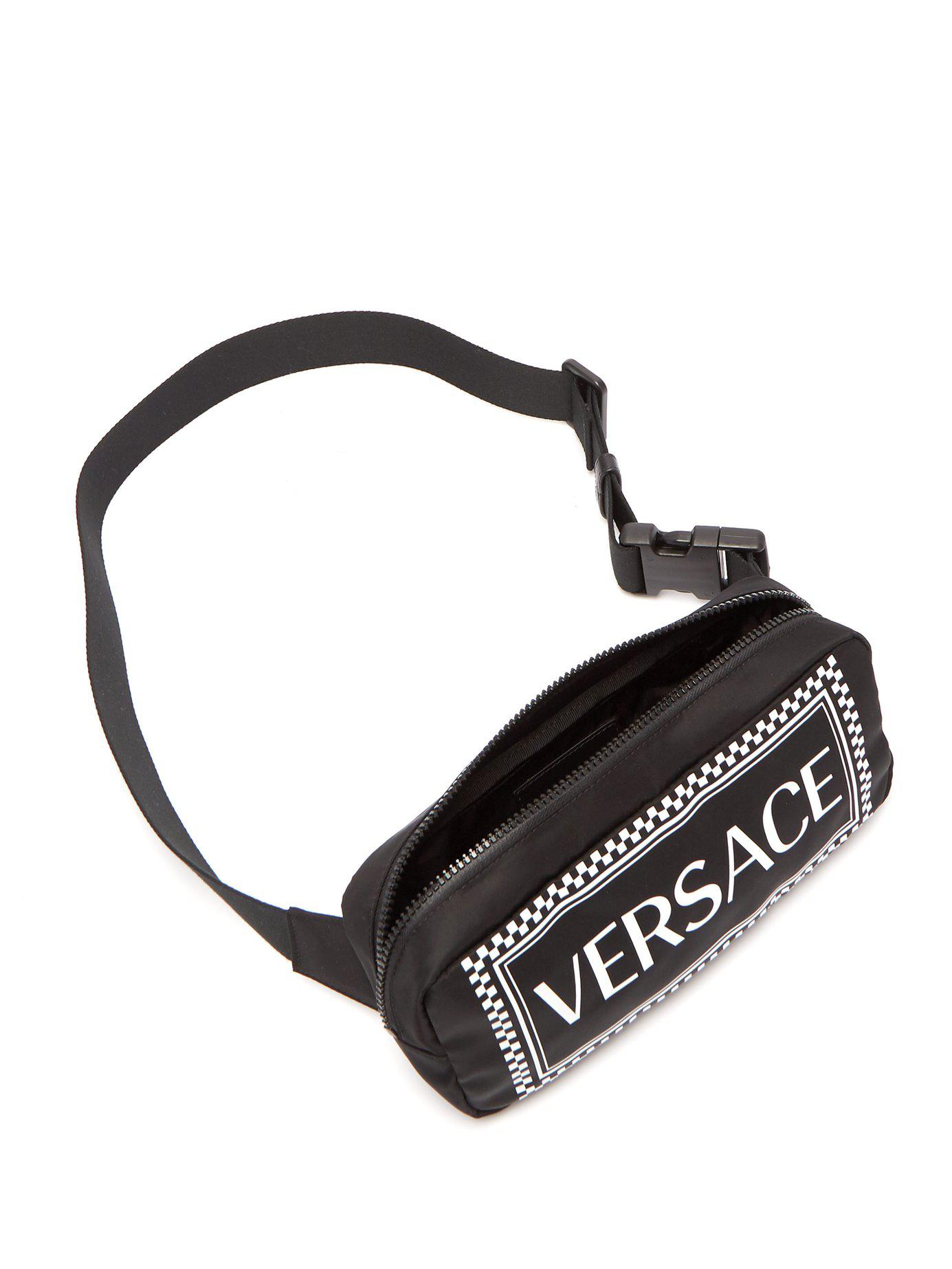 Versace Synthetic Logo Print Nylon Belt Bag in Black for Men - Lyst