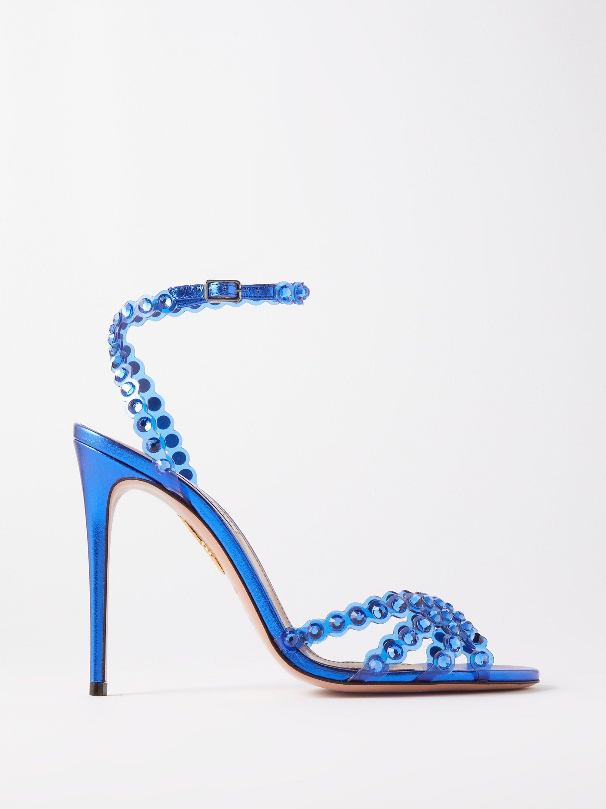 Aquazzura Tequila 105 Crystal-embellished Leather Sandals in Blue | Lyst