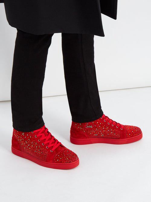 Christian Louboutin Red Suede Galaxtitude High Top Sneakers Size 40
