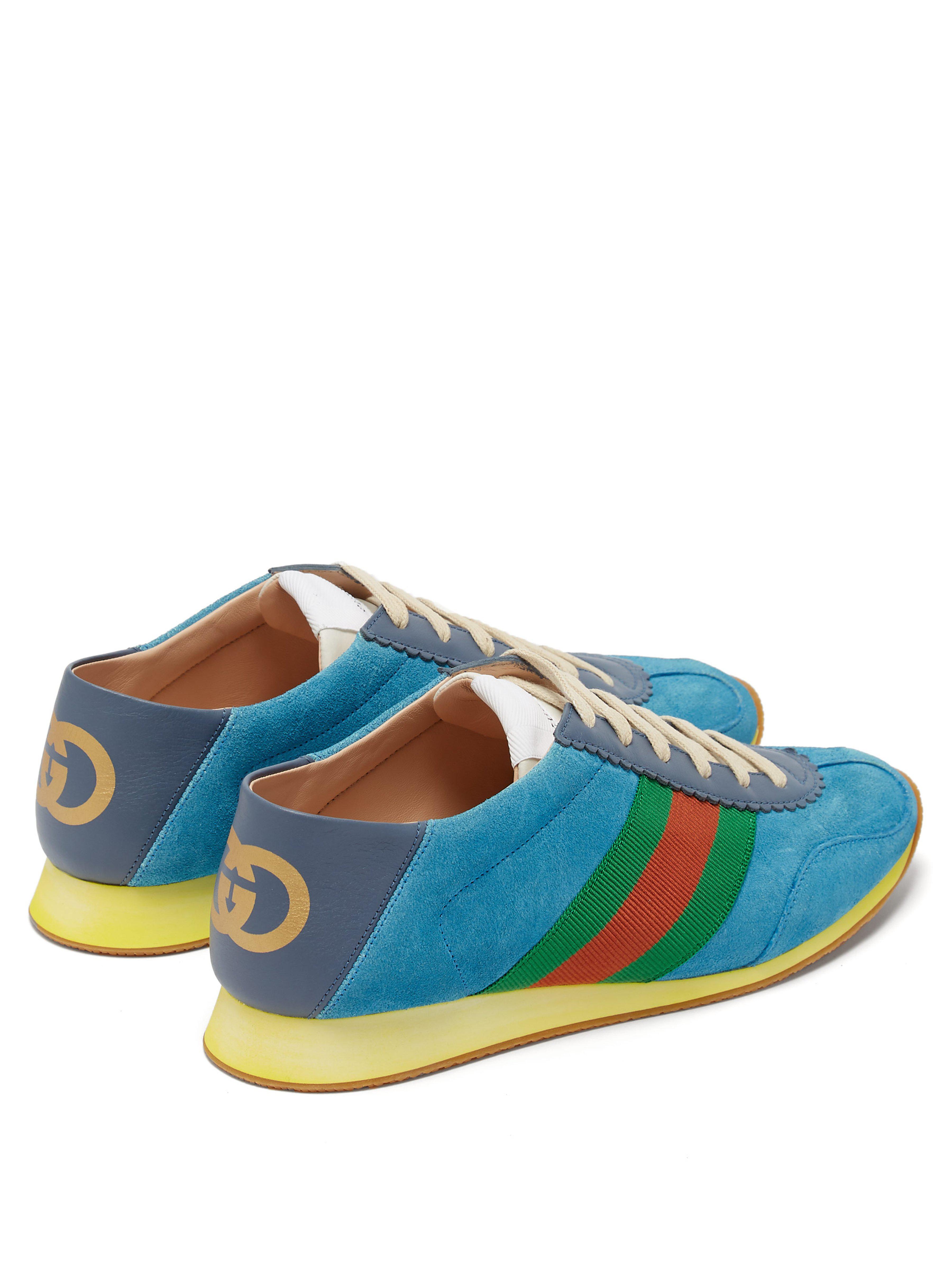 Gucci Suede Sneaker With Web in Blue - Lyst