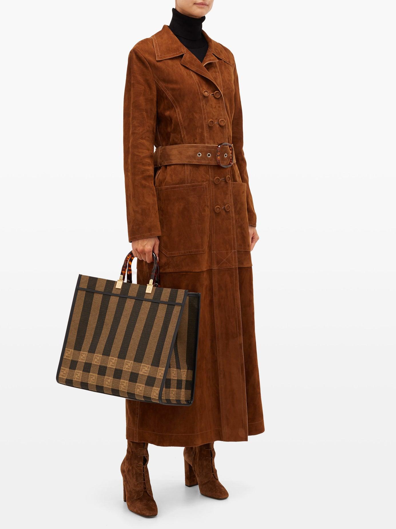 Fendi Sunshine Ff-jacquard Striped-canvas Tote Bag in Brown | Lyst
