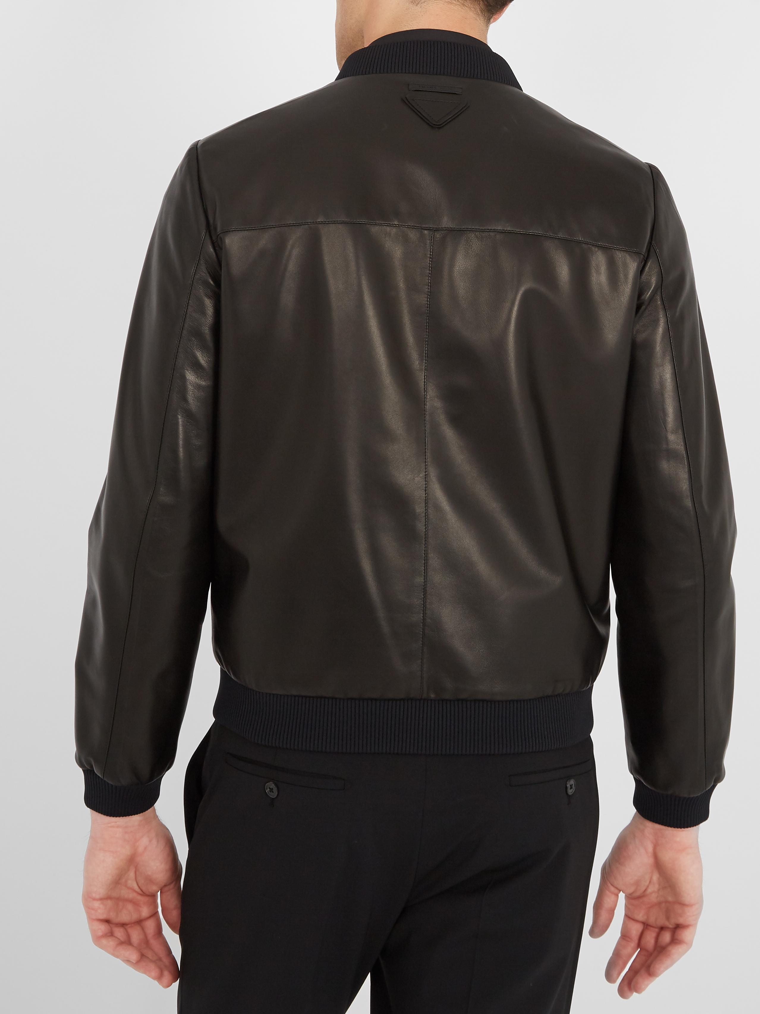 Prada Leather Bomber Jacket in Black for Men - Lyst