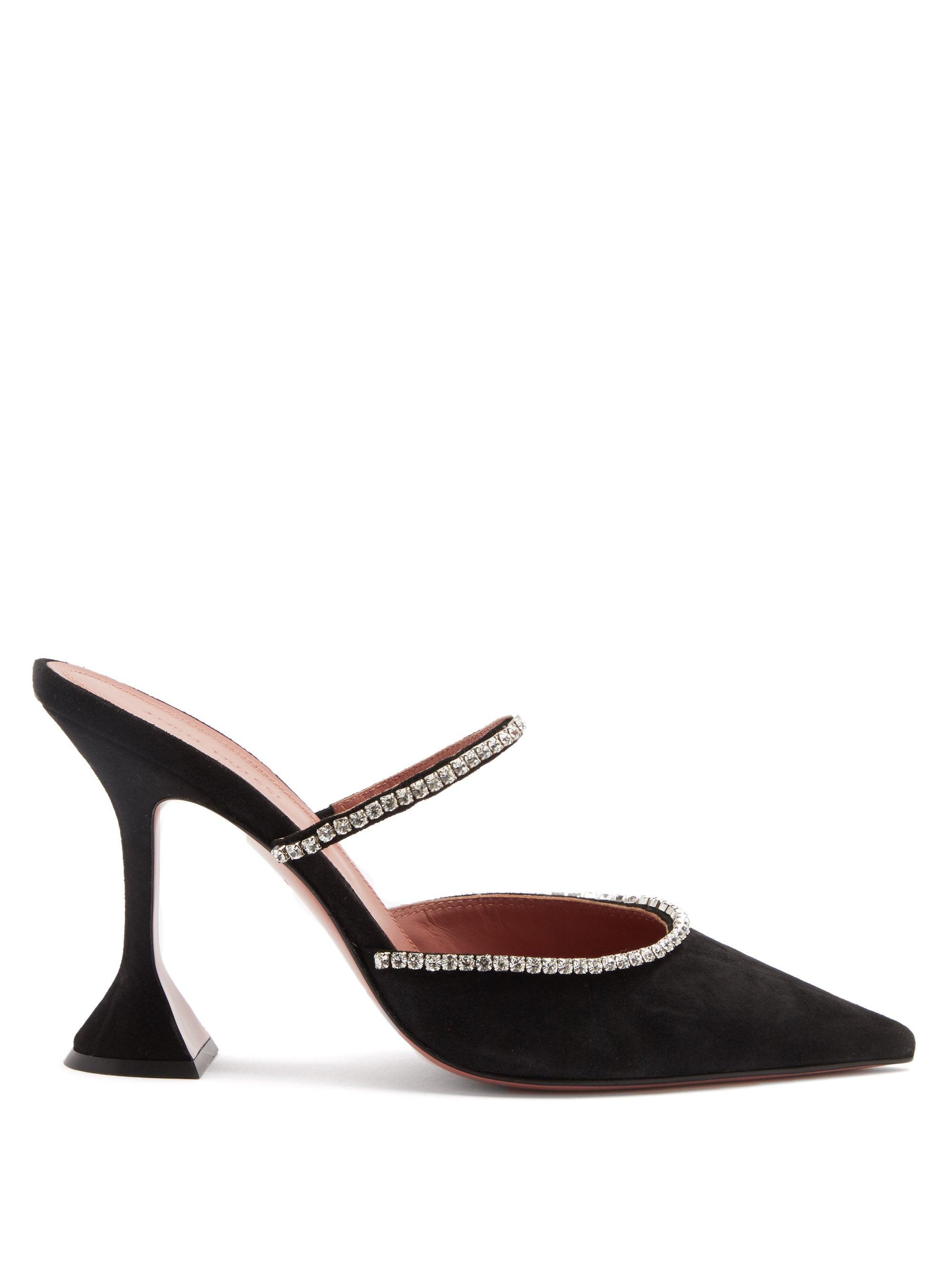 AMINA MUADDI Gilda Crystal-embellished Suede Heeled Mules in Black | Lyst