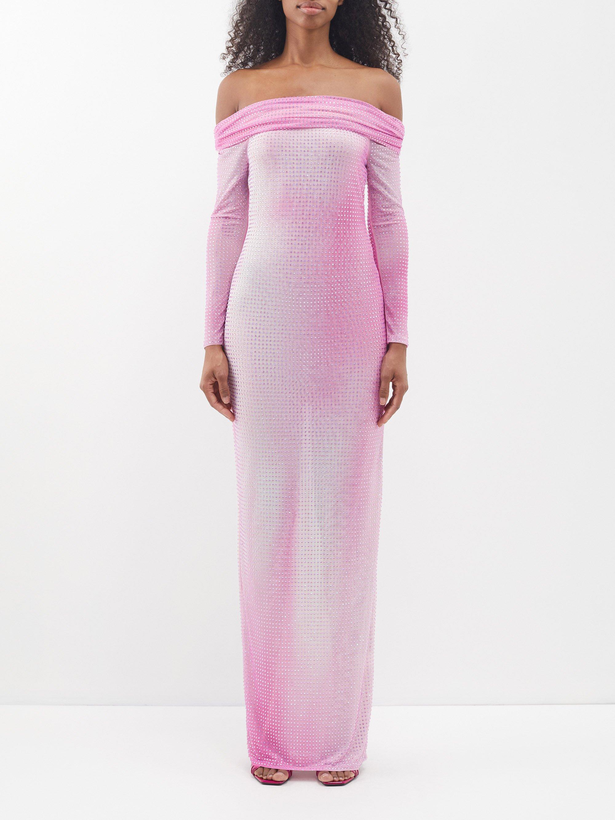 Self-Portrait Off-the-shoulder Gradient-mesh Maxi Dress in Pink | Lyst