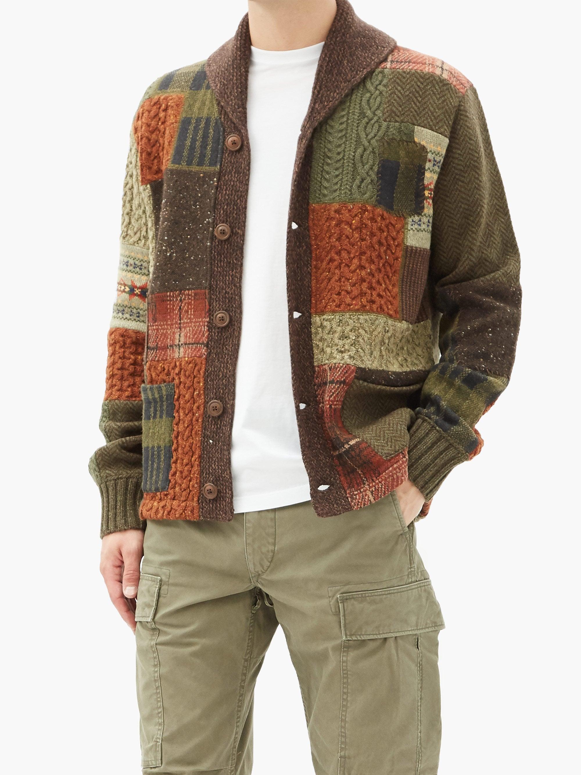 RRL Patchwork Wool-blend Cardigan in Brown for Men | Lyst