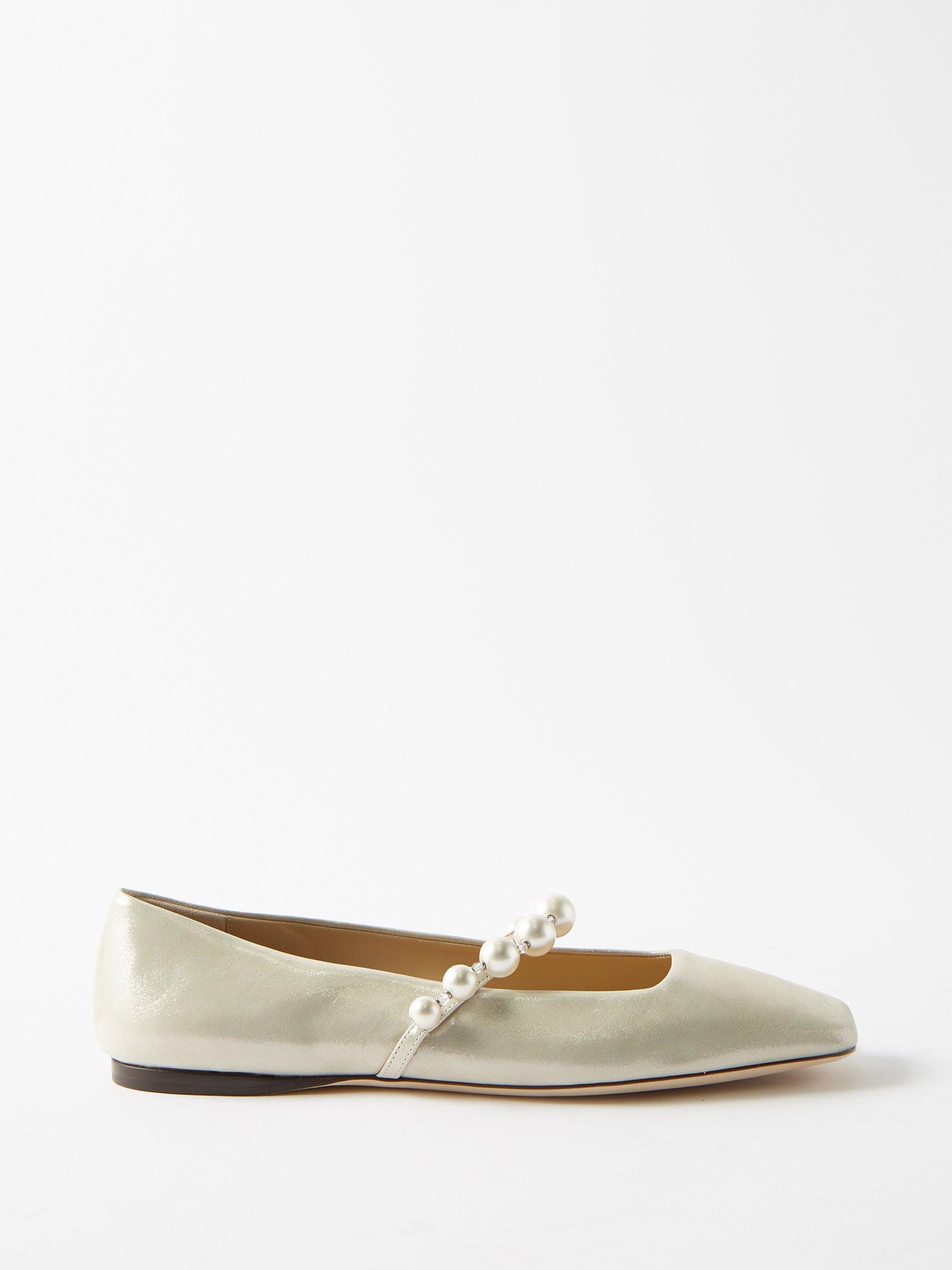 Jimmy Choo Ade Faux Pearlembellished Satin Ballet Flats in White Lyst